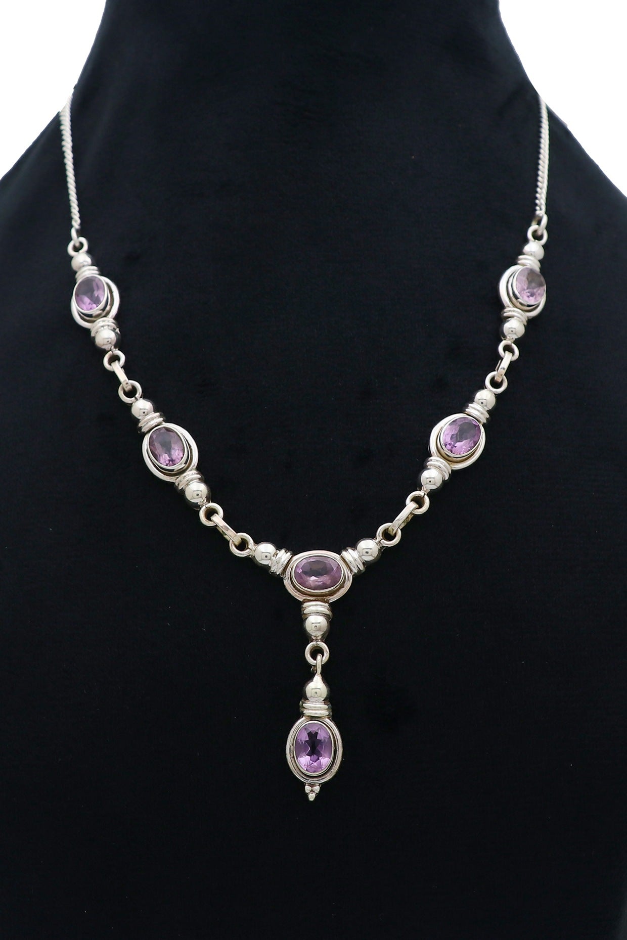 White Finish Semi-Precious Stone Necklace In Sterling Silver