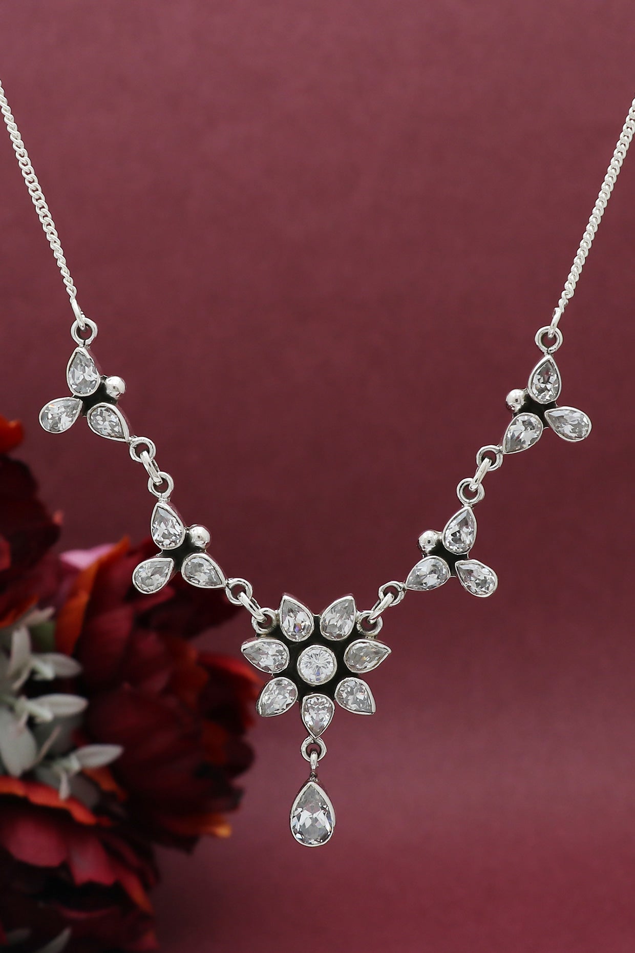 White Finish Semi-Precious Stone Necklace In Sterling Silver