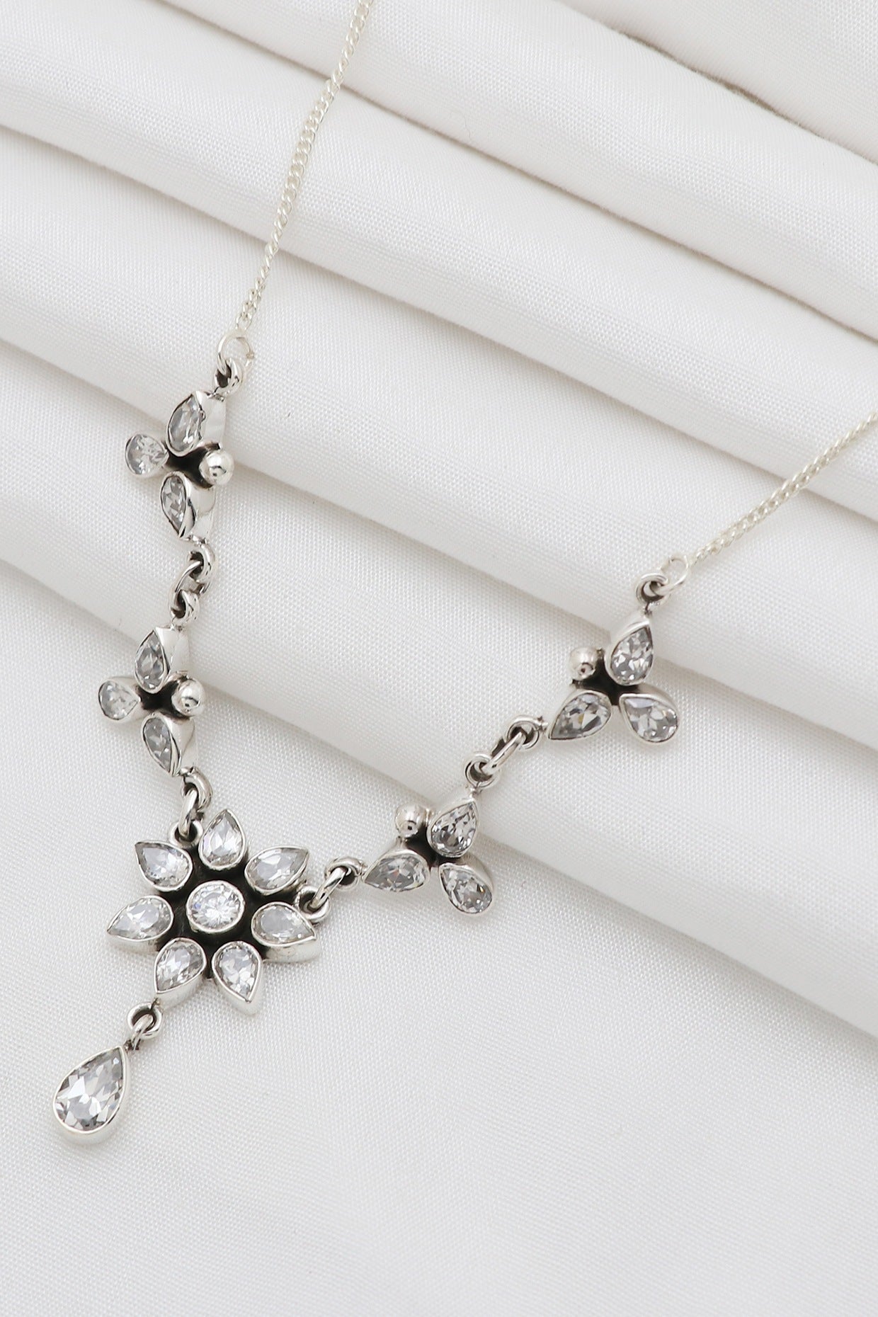 White Finish Semi-Precious Stone Necklace In Sterling Silver