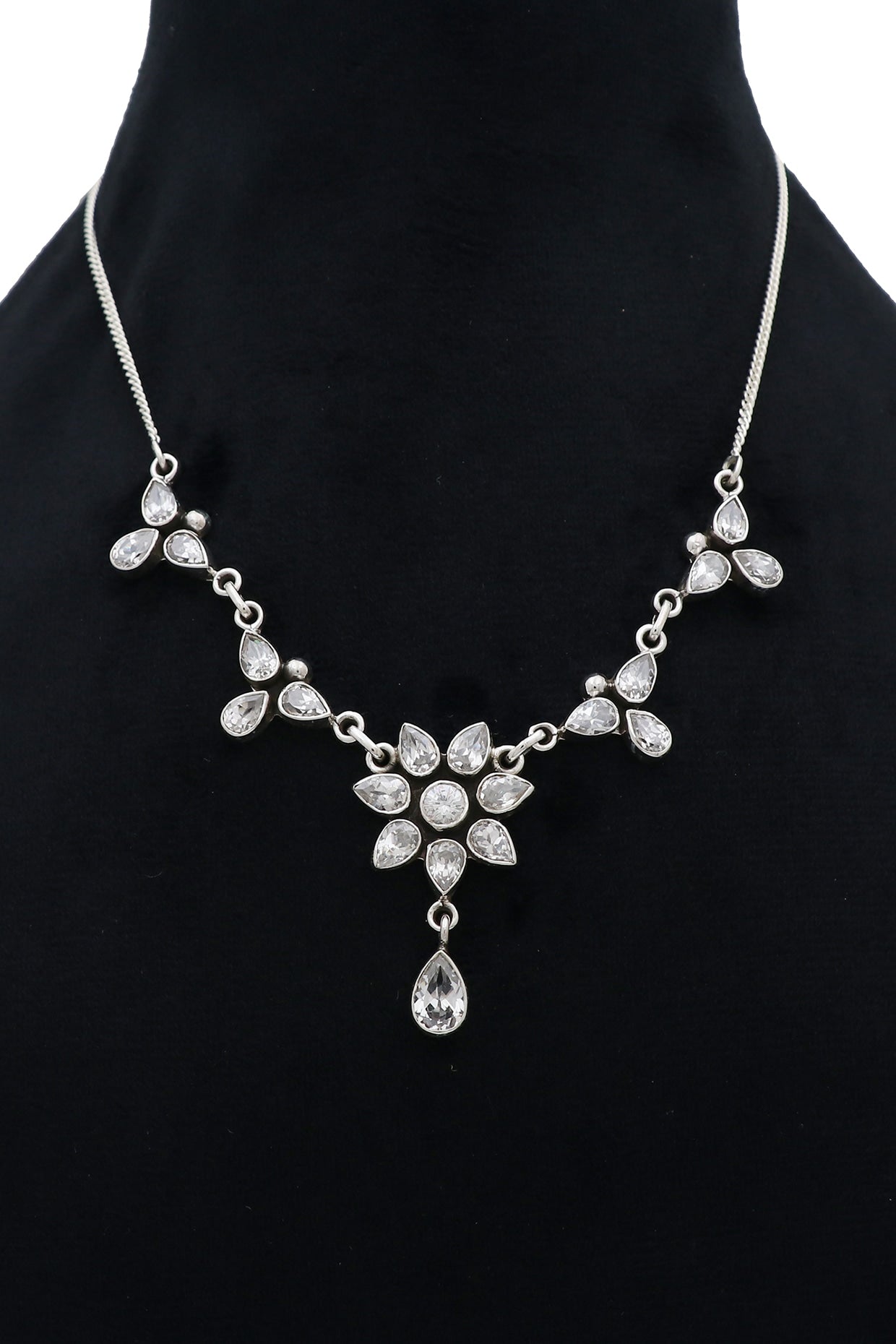 White Finish Semi-Precious Stone Necklace In Sterling Silver