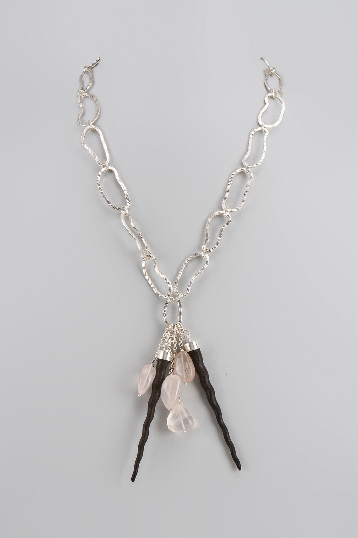 White Finish Semi-Precious Stone Necklace In Sterling Silver