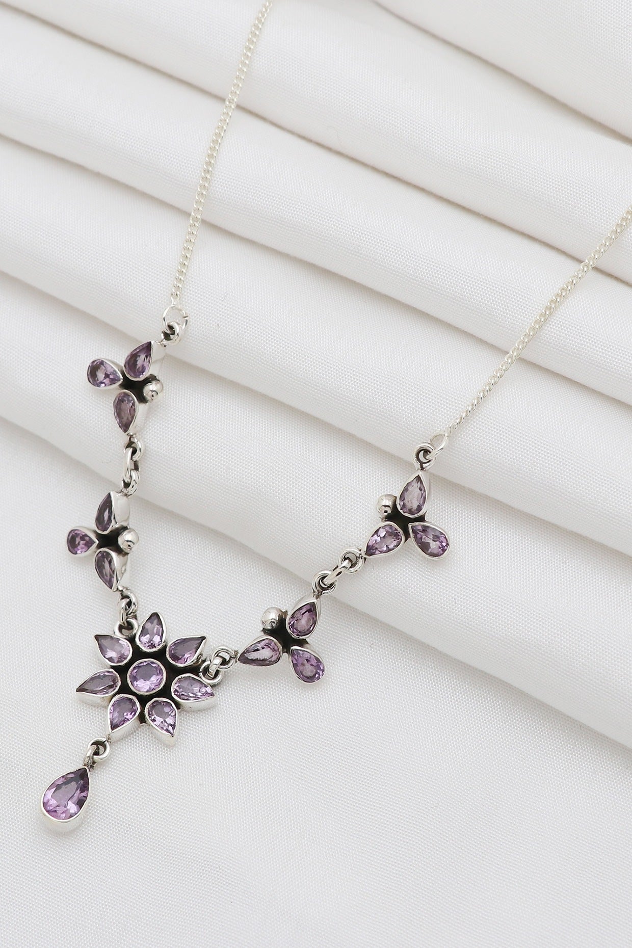 White Finish Semi-Precious Stone Necklace In Sterling Silver