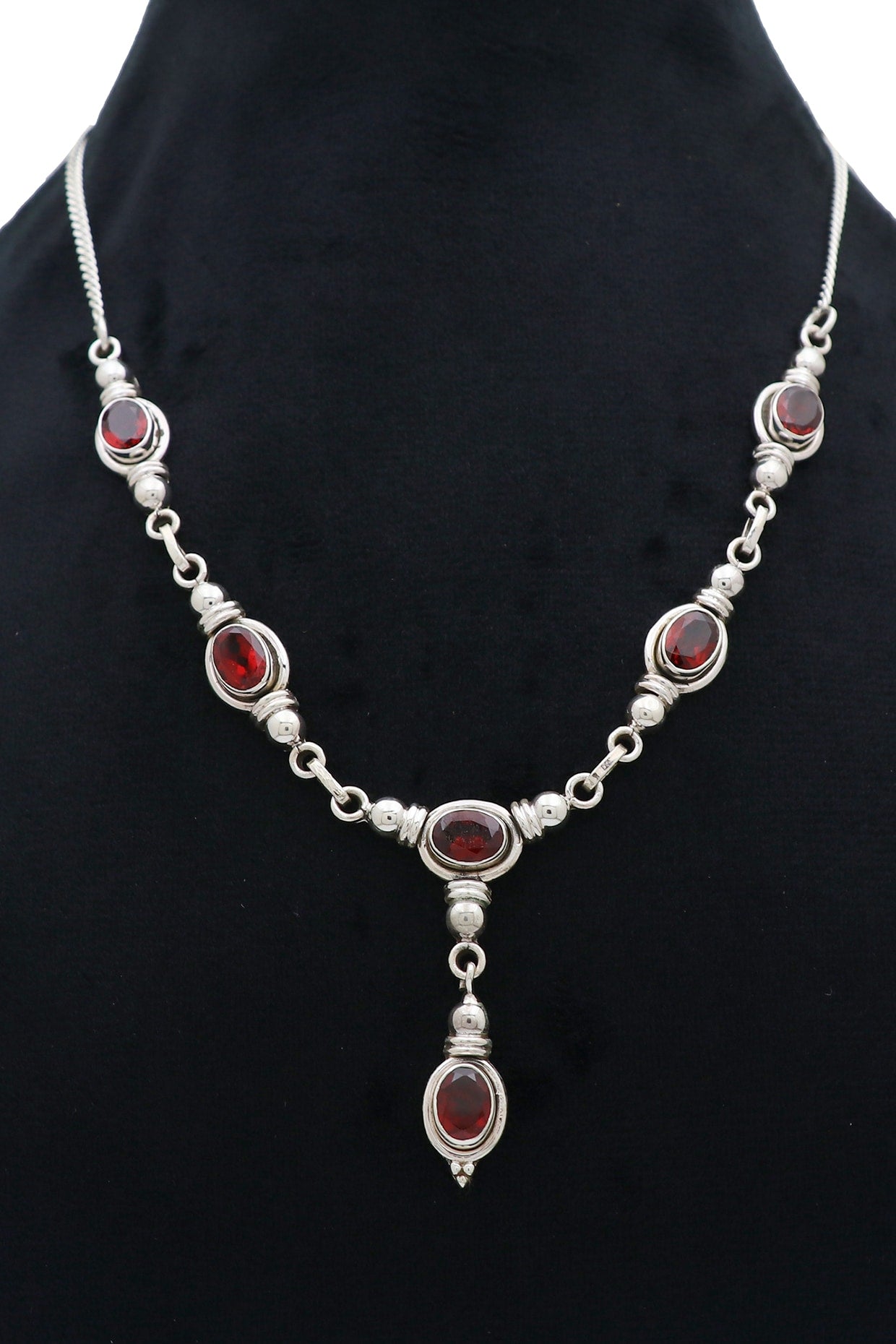 White Finish Semi-Precious Stone Necklace In Sterling Silver