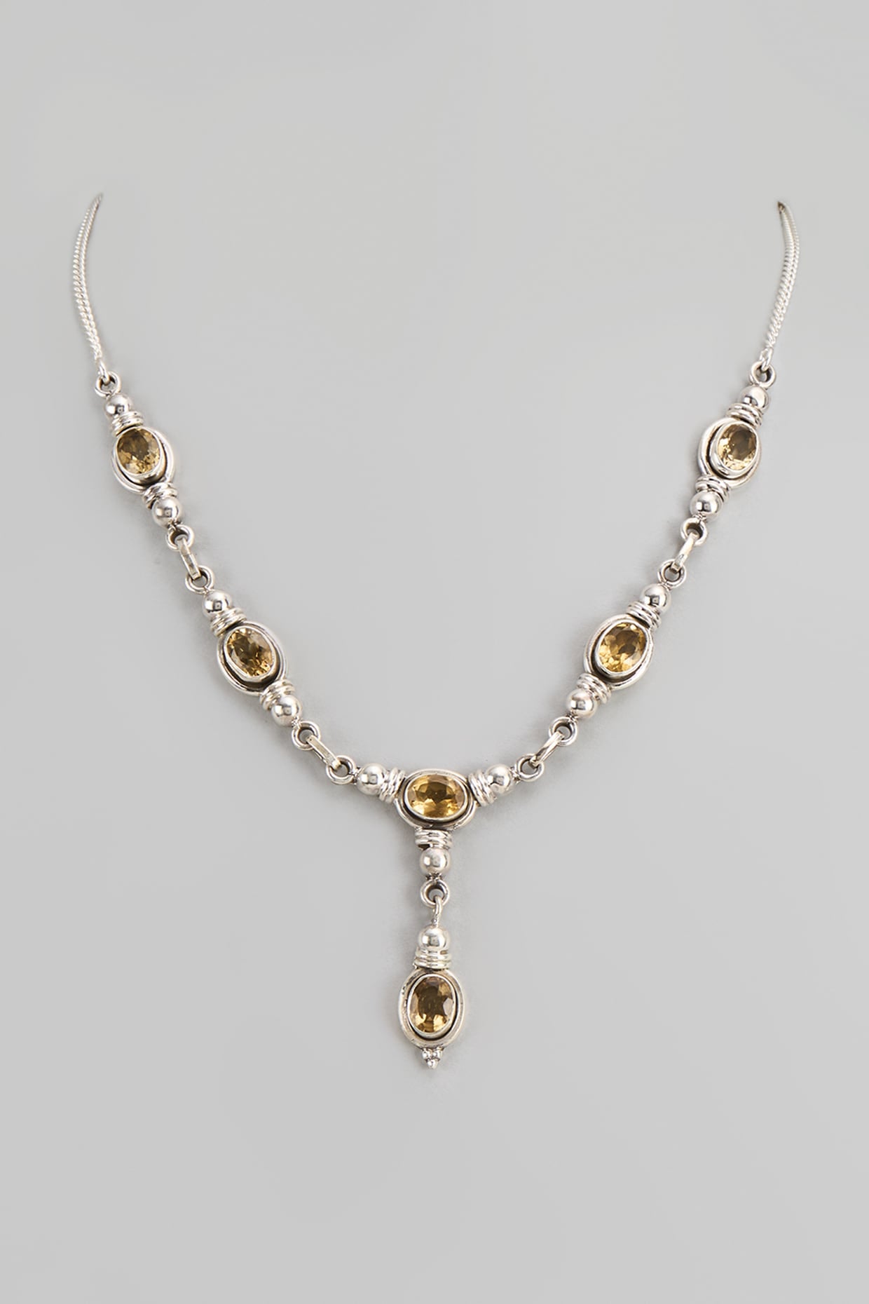 White Finish Semi-Precious Stone Necklace In Sterling Silver