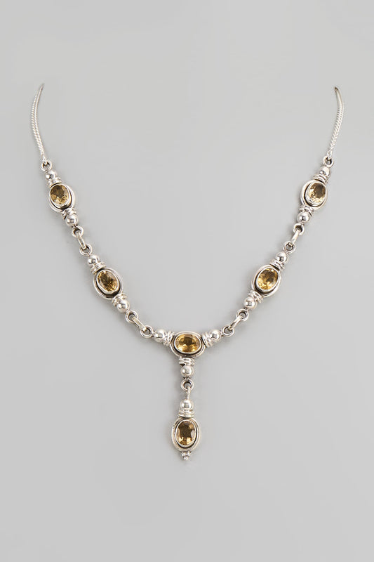 White Finish Semi-Precious Stone Necklace In Sterling Silver