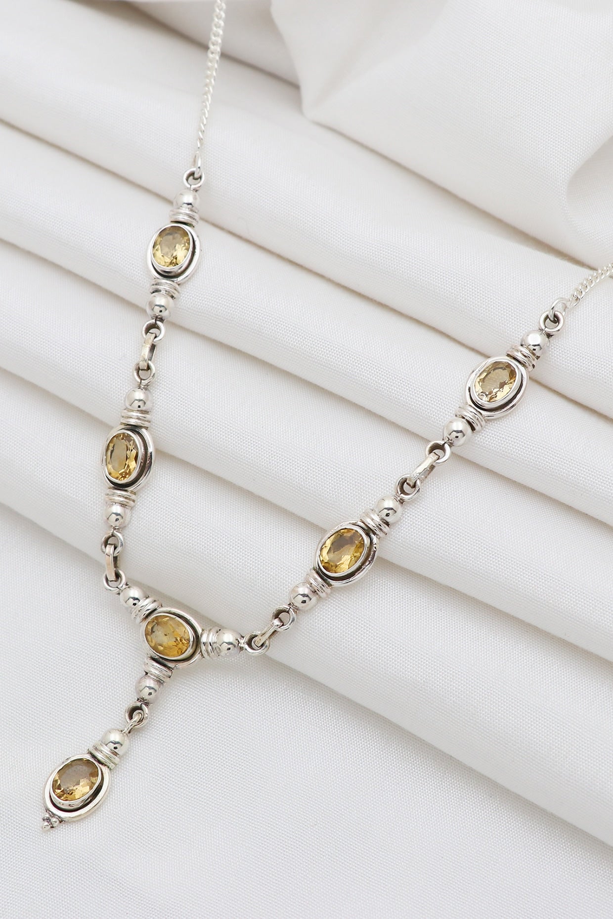 White Finish Semi-Precious Stone Necklace In Sterling Silver