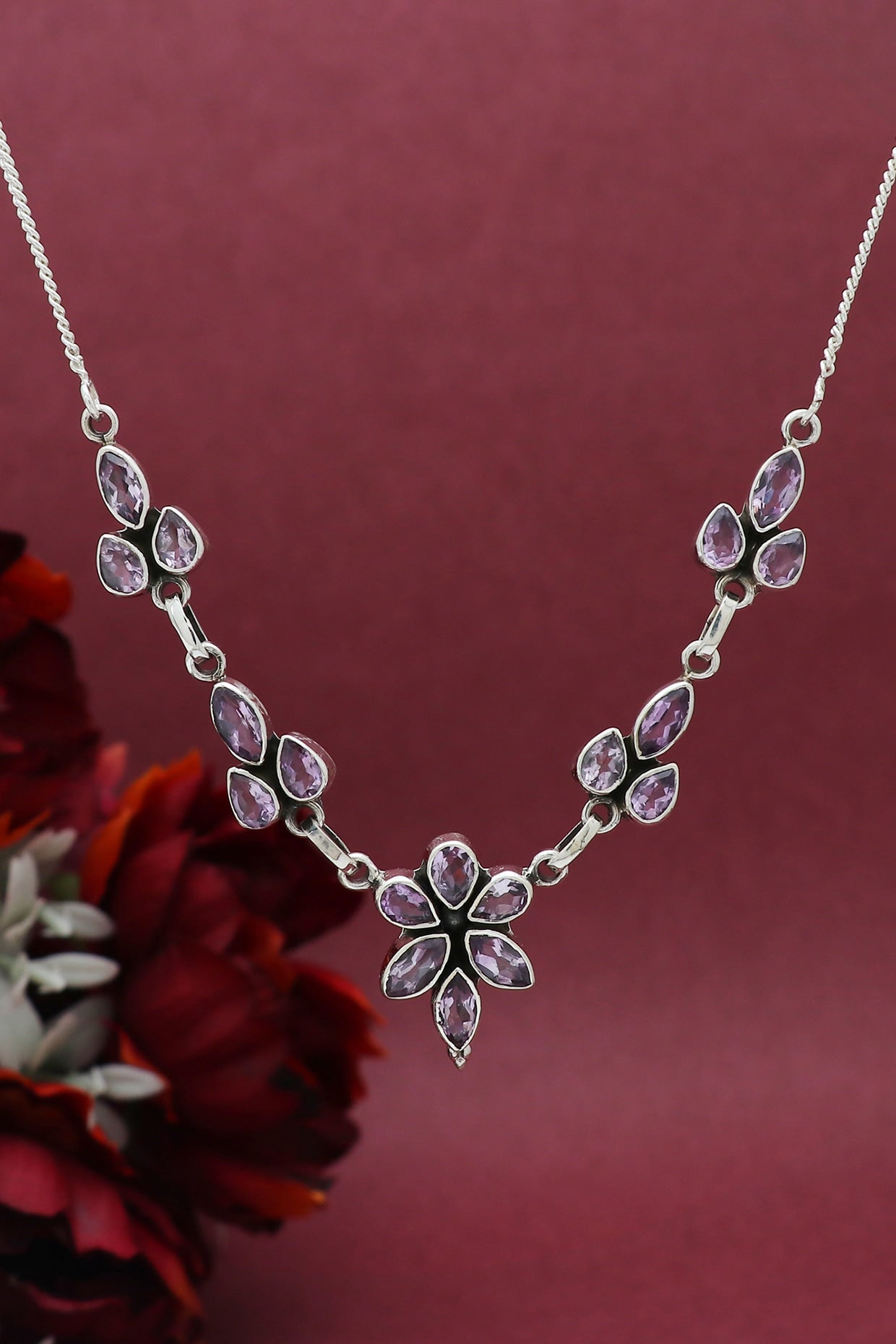 White Finish Semi-Precious Stone Necklace In Sterling Silver