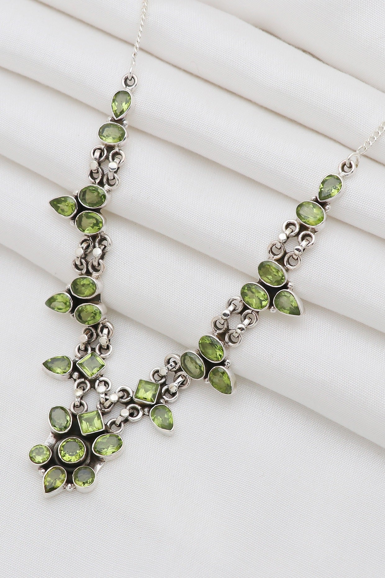 White Finish Semi-Precious Stone Necklace In Sterling Silver