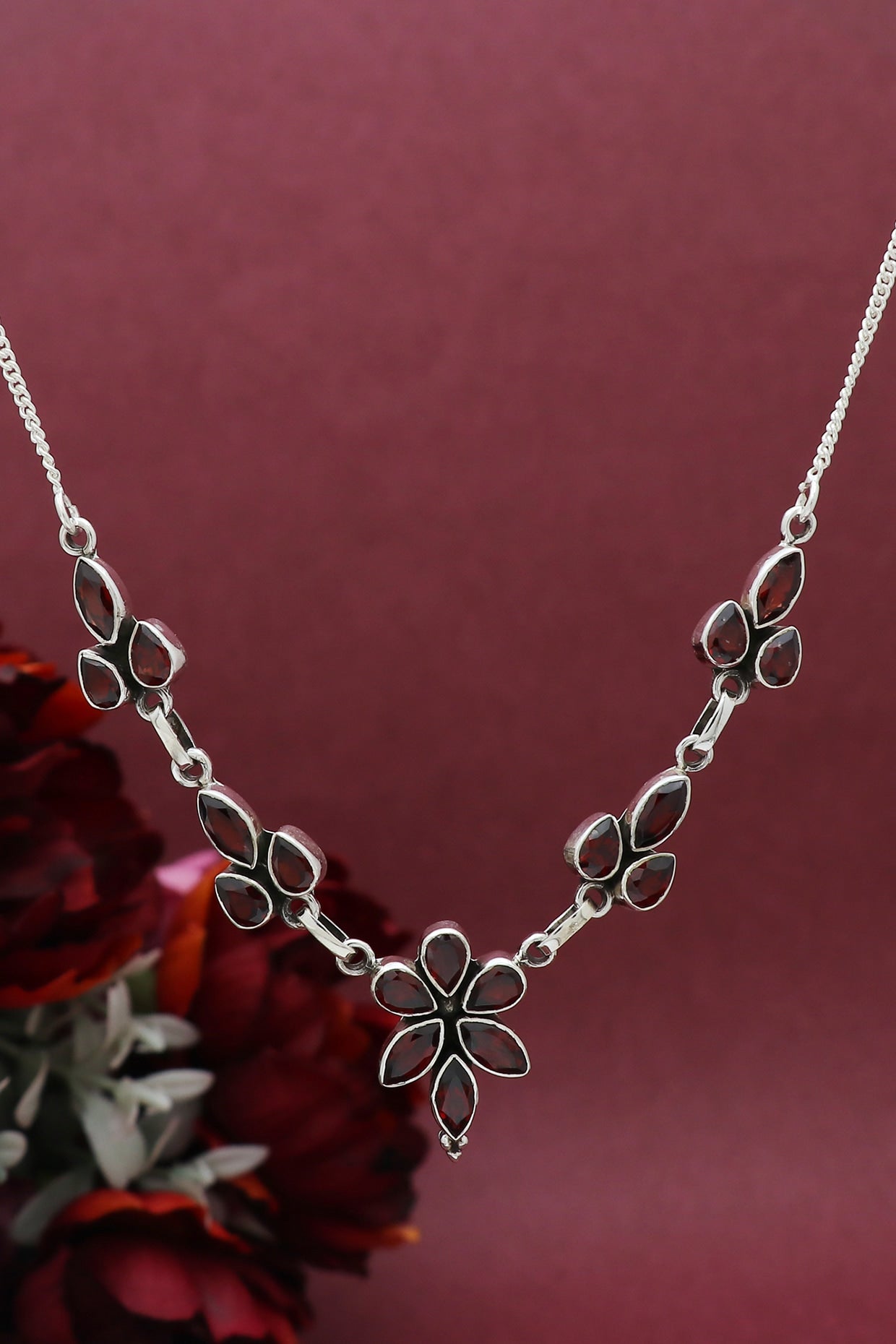 White Finish Semi-Precious Stone Necklace In Sterling Silver