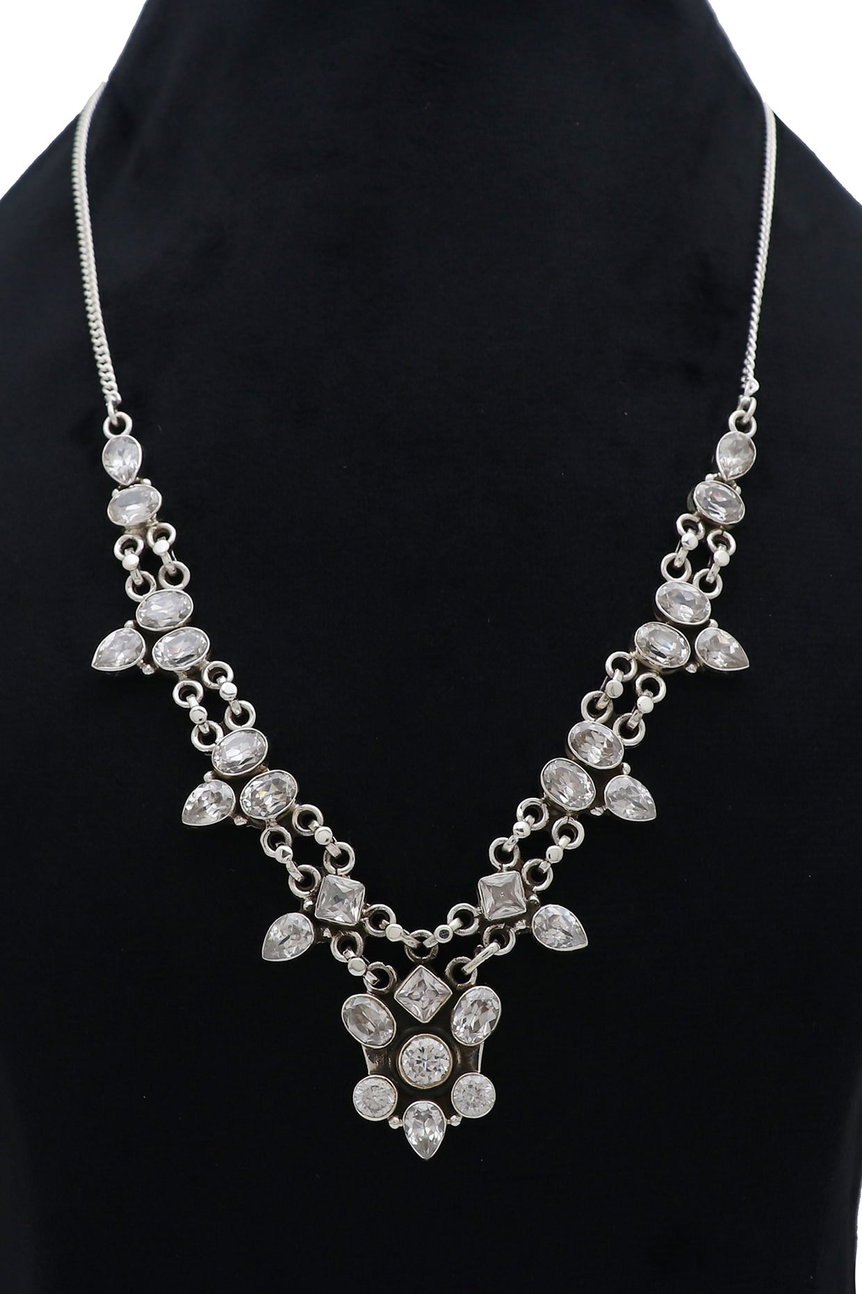 White Finish Semi-Precious Stone Necklace In Sterling Silver