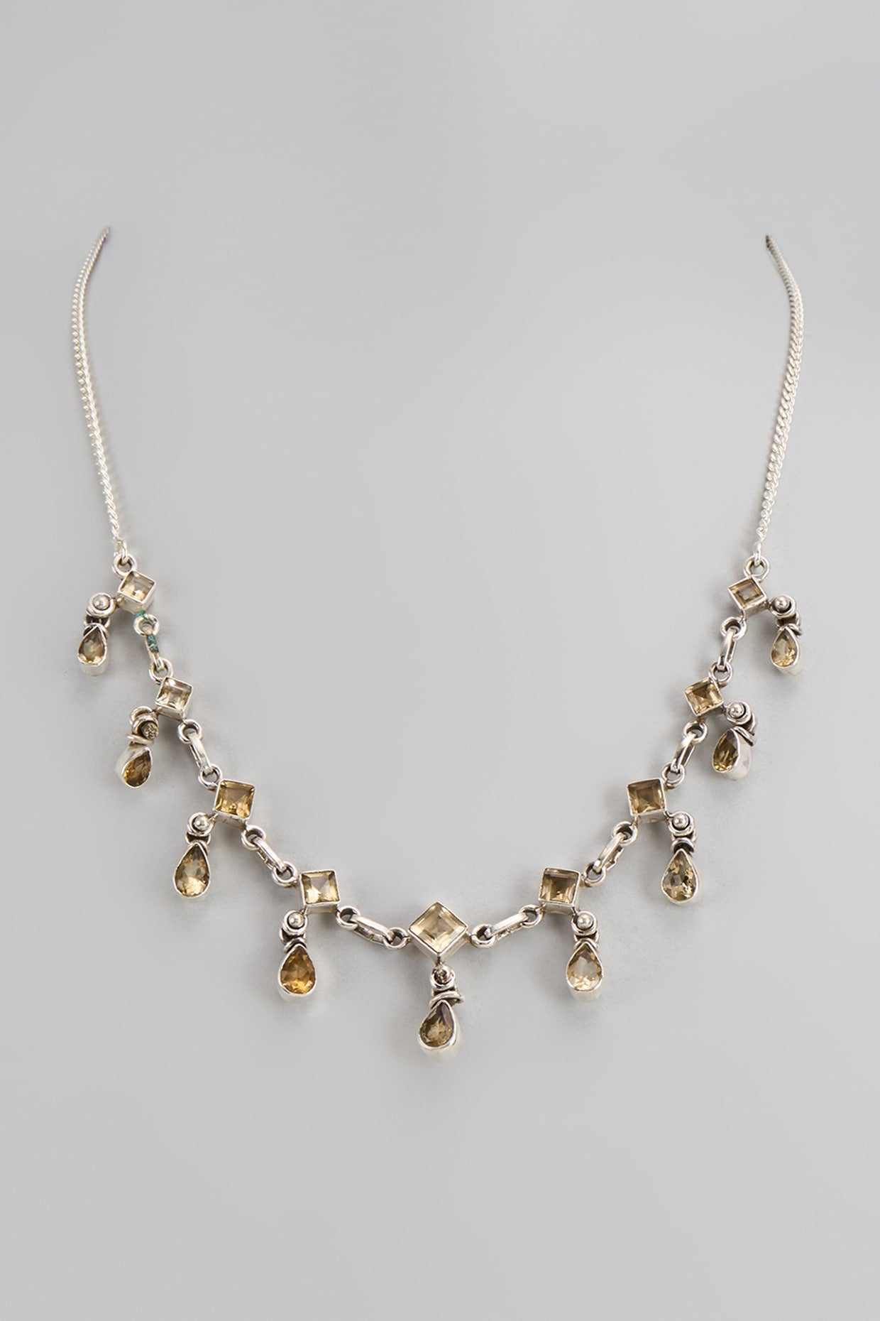 White Finish Semi-Precious Stone Necklace In Sterling Silver