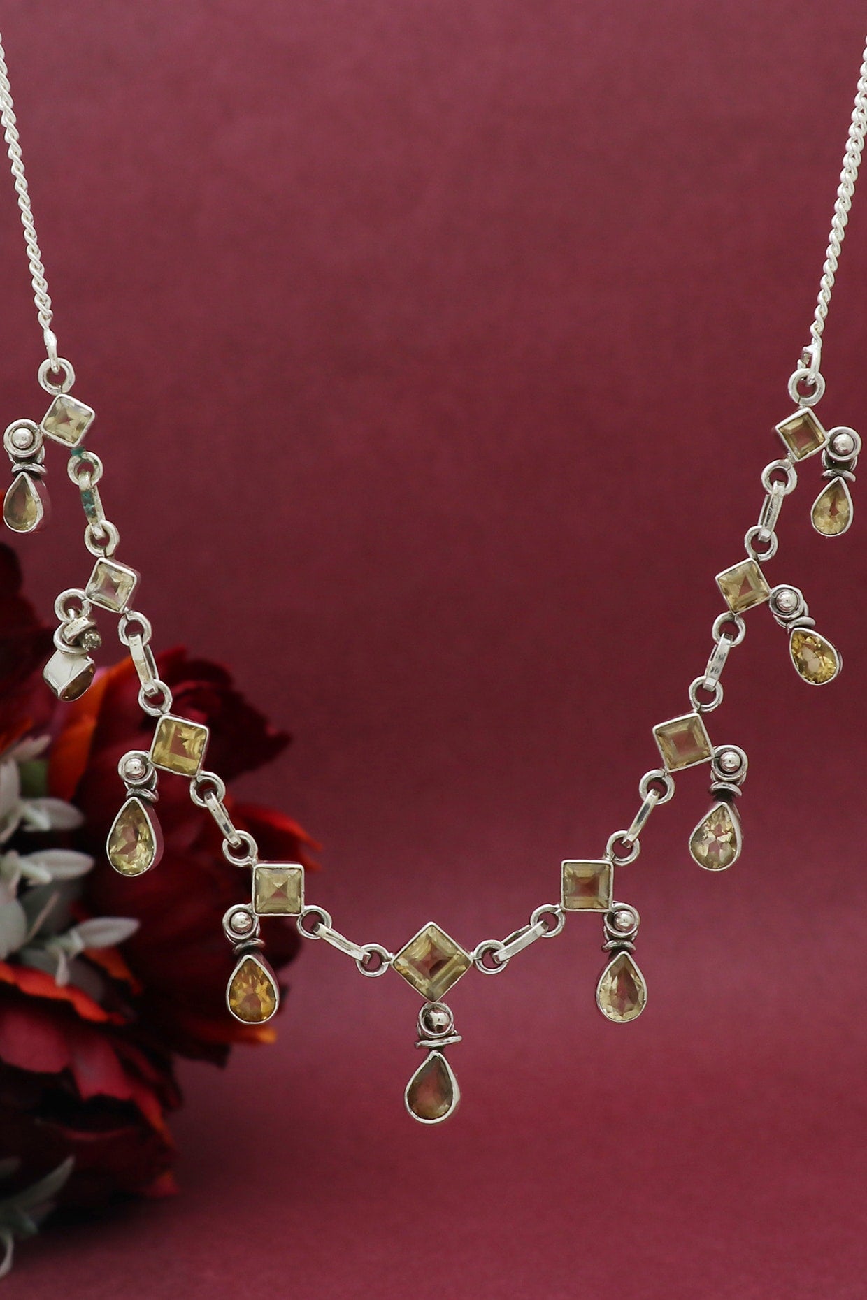 White Finish Semi-Precious Stone Necklace In Sterling Silver