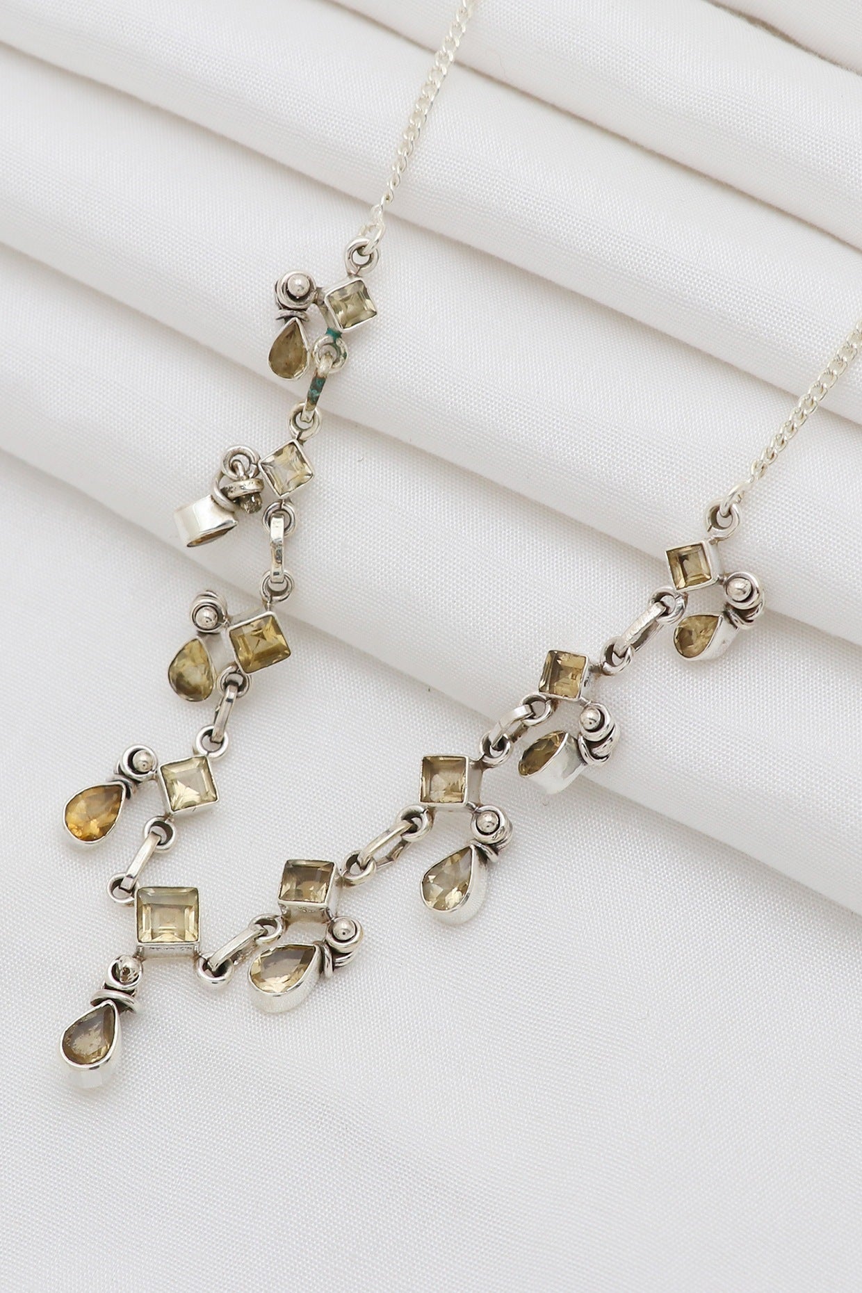 White Finish Semi-Precious Stone Necklace In Sterling Silver