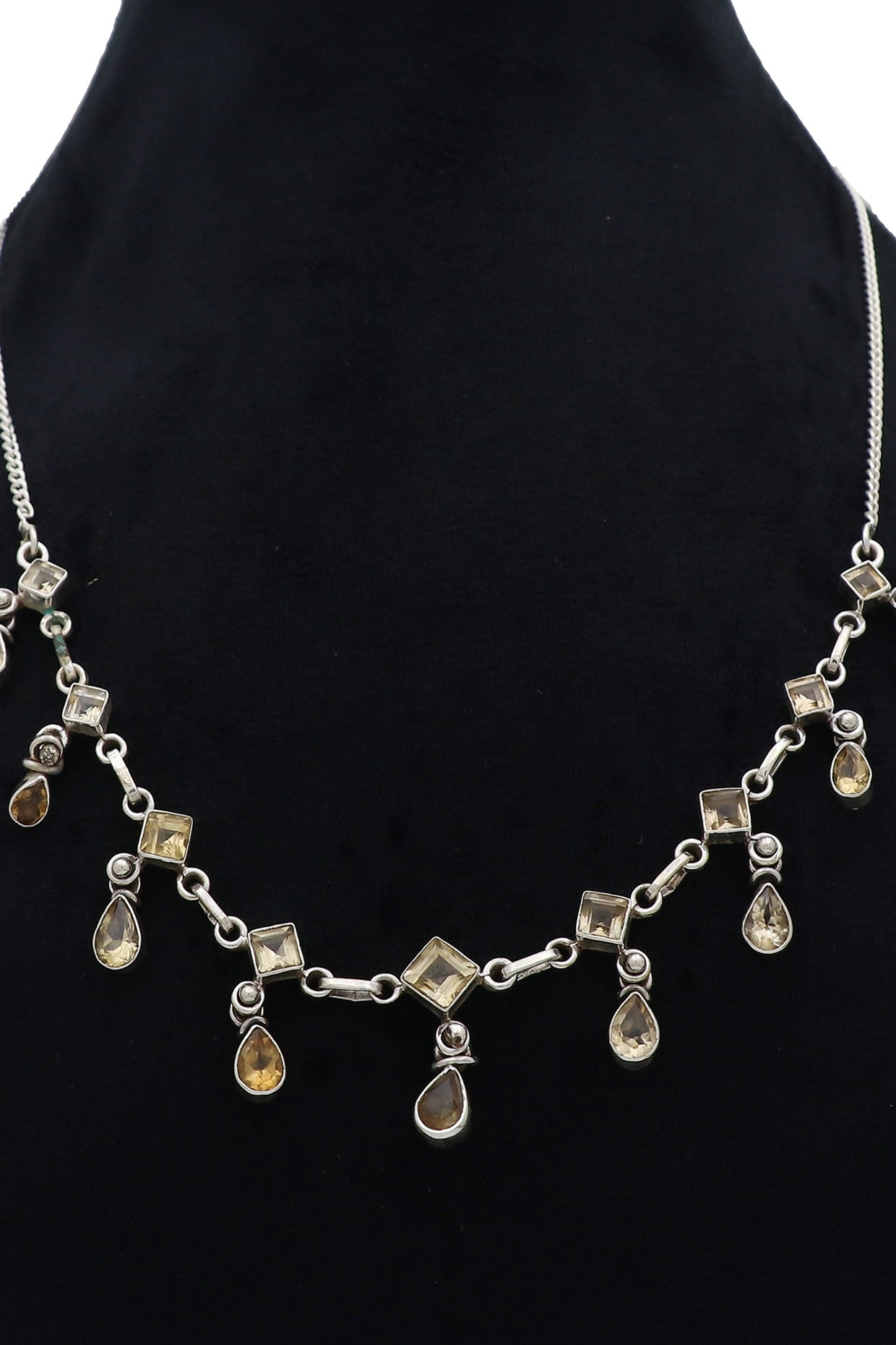 White Finish Semi-Precious Stone Necklace In Sterling Silver