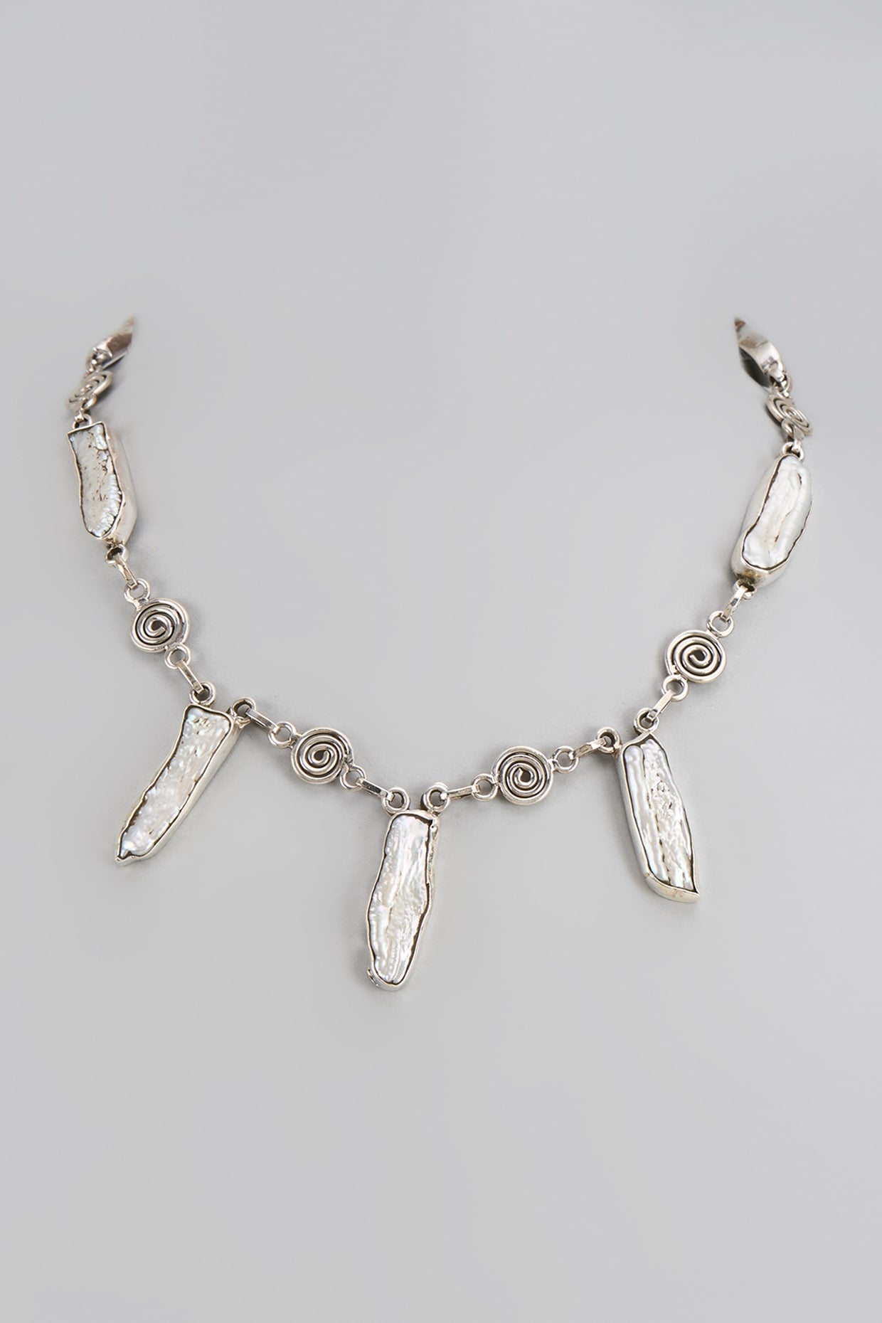 White Finish Semi-Precious Stone Necklace In Sterling Silver