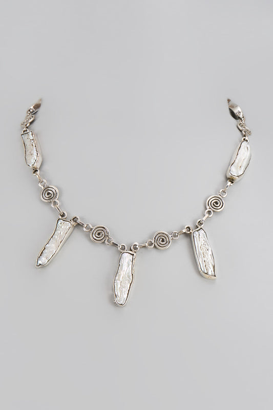 White Finish Semi-Precious Stone Necklace In Sterling Silver