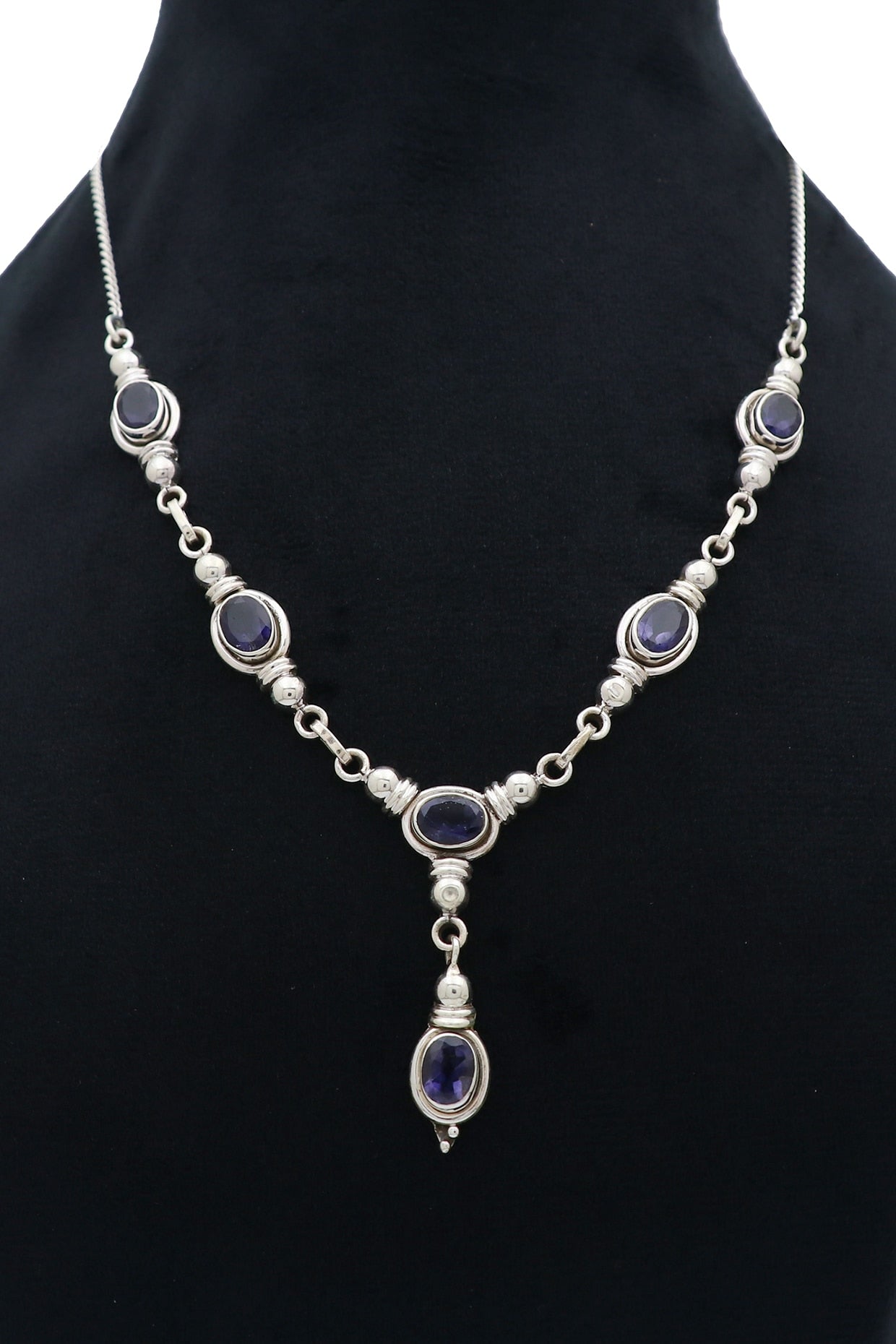 White Finish Semi-Precious Stone Necklace In Sterling Silver