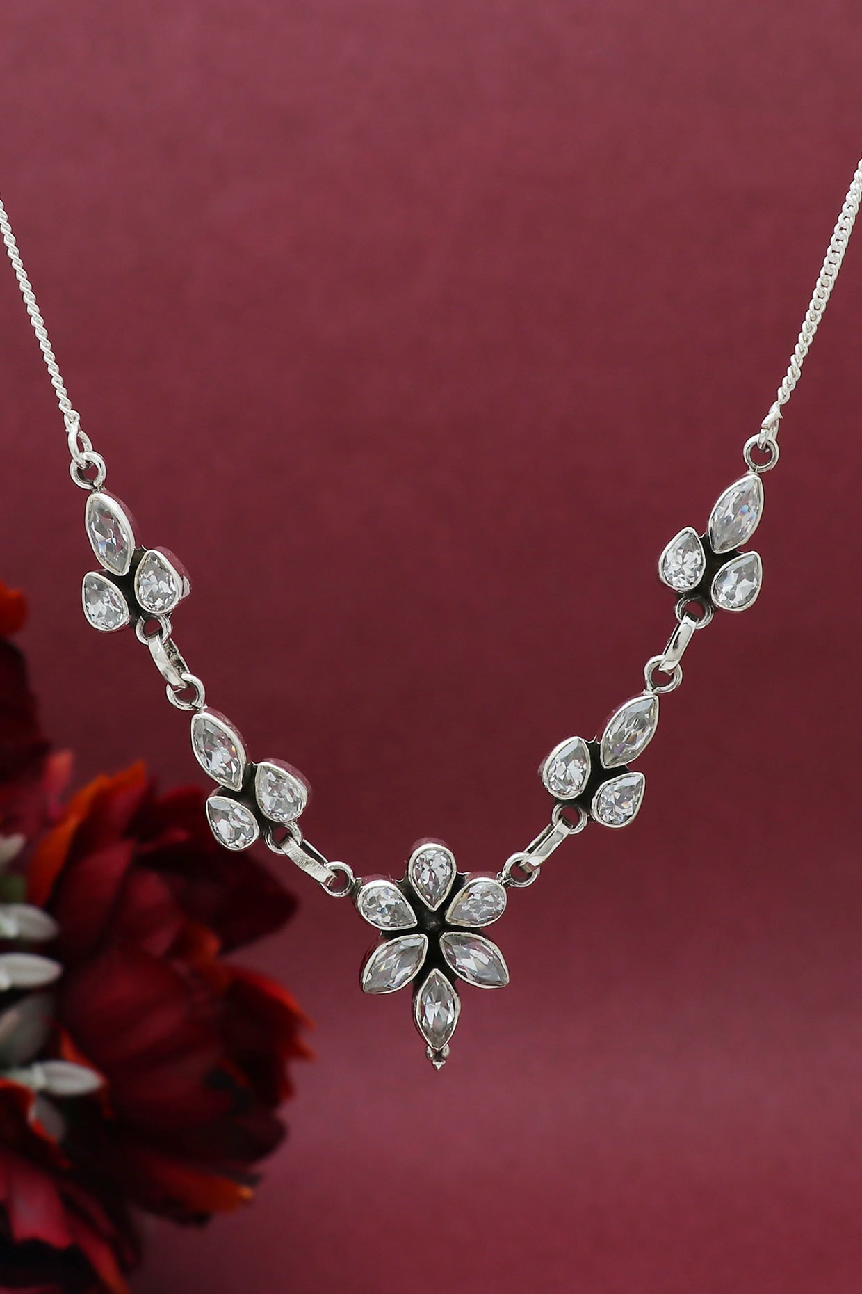 White Finish Semi-Precious Stone Necklace In Sterling Silver