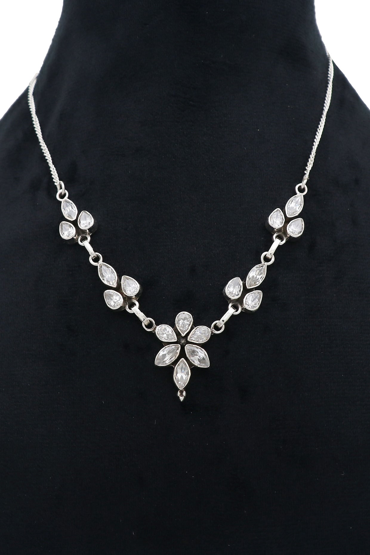 White Finish Semi-Precious Stone Necklace In Sterling Silver