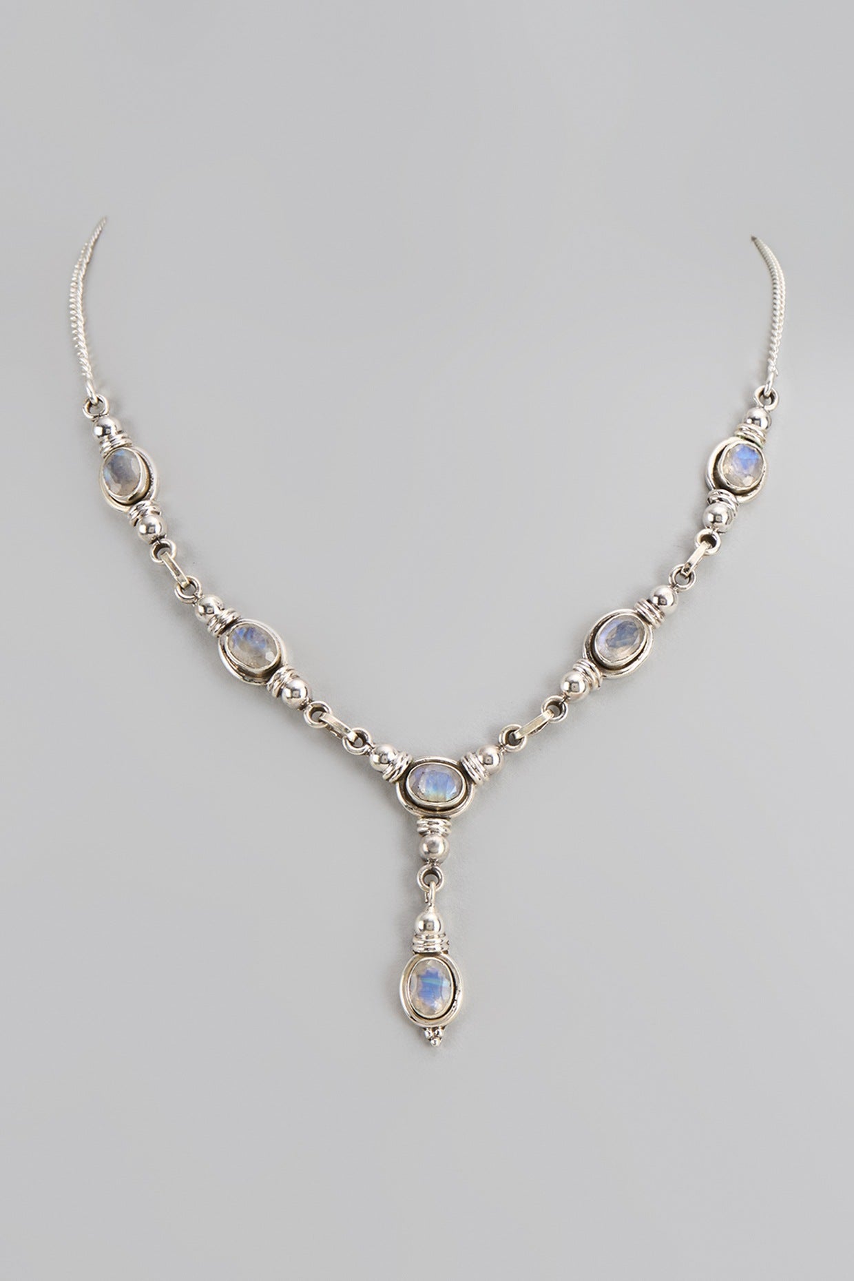 White Finish Semi-Precious Stone Necklace In Sterling Silver