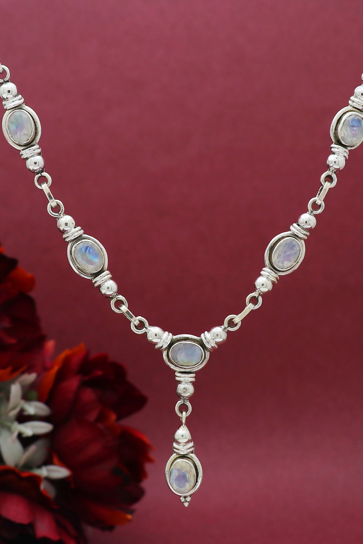 White Finish Semi-Precious Stone Necklace In Sterling Silver