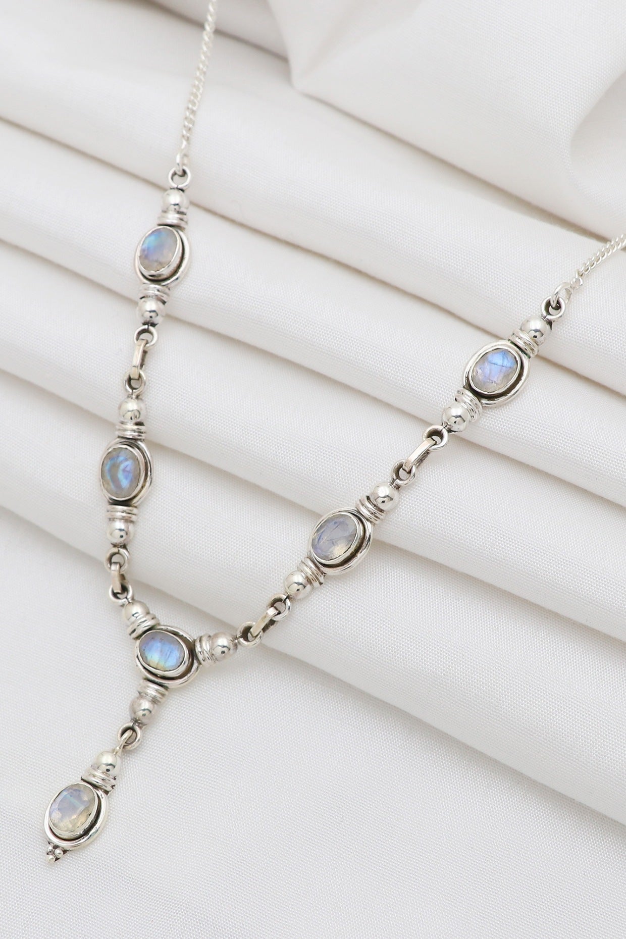 White Finish Semi-Precious Stone Necklace In Sterling Silver