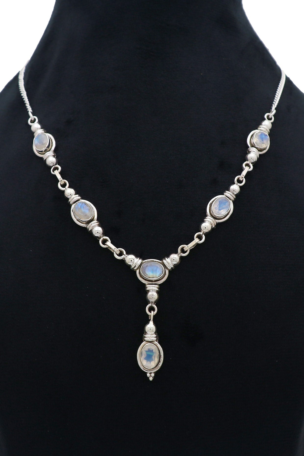 White Finish Semi-Precious Stone Necklace In Sterling Silver