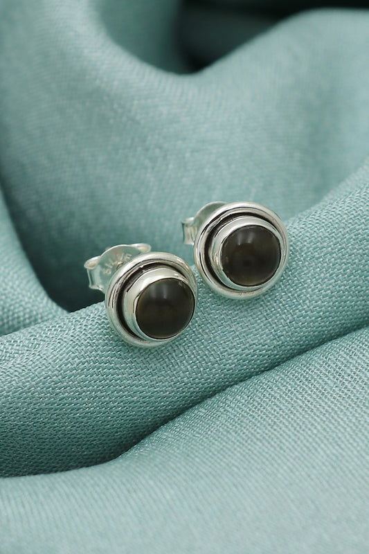 Oxidised Finish Chalcedony Stud Earrings In Sterling Silver