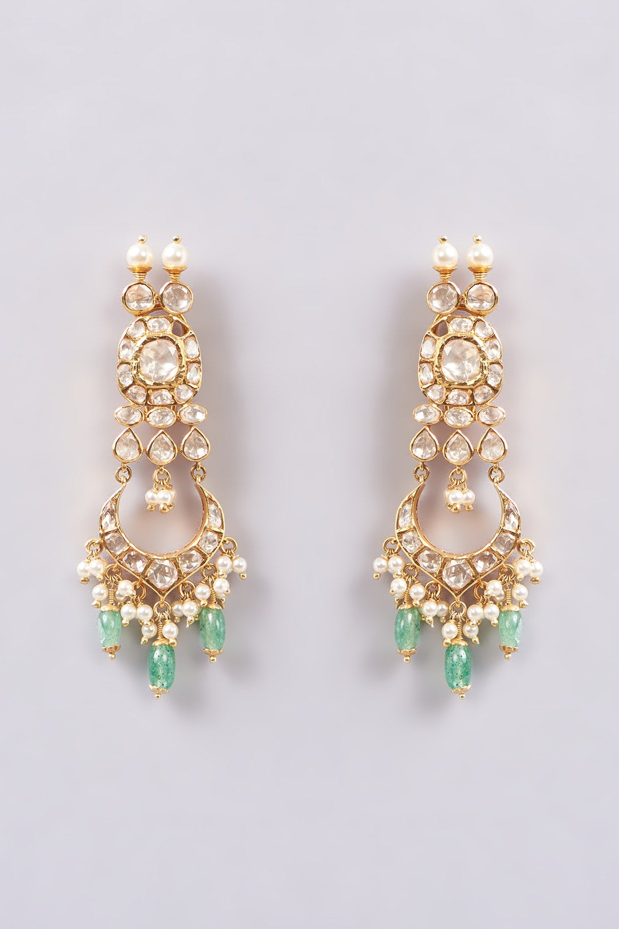 Gold Plated Kundan Polki & White Synthetic Stone Jhumka Earrings In Sterling Silver