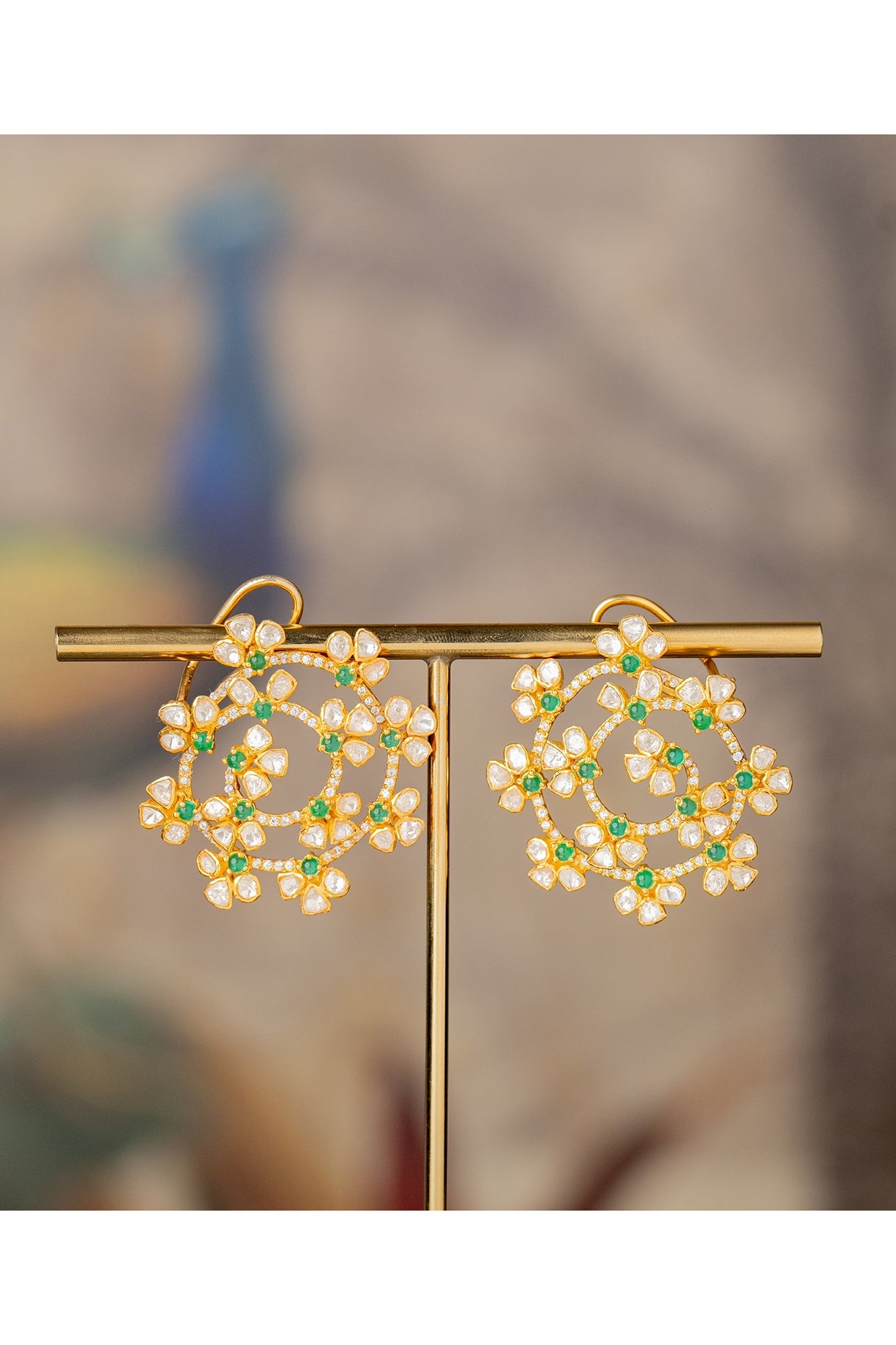 Gold Plated Floral Dangler Earrings In Sterling Silver