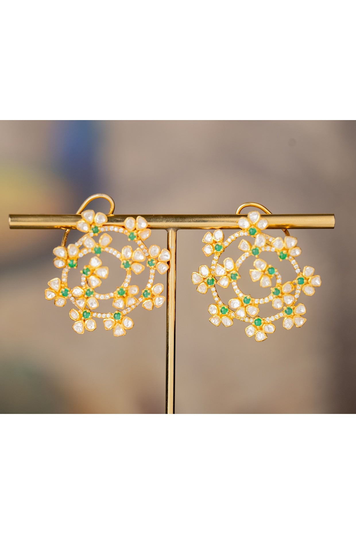 Gold Plated Floral Dangler Earrings In Sterling Silver