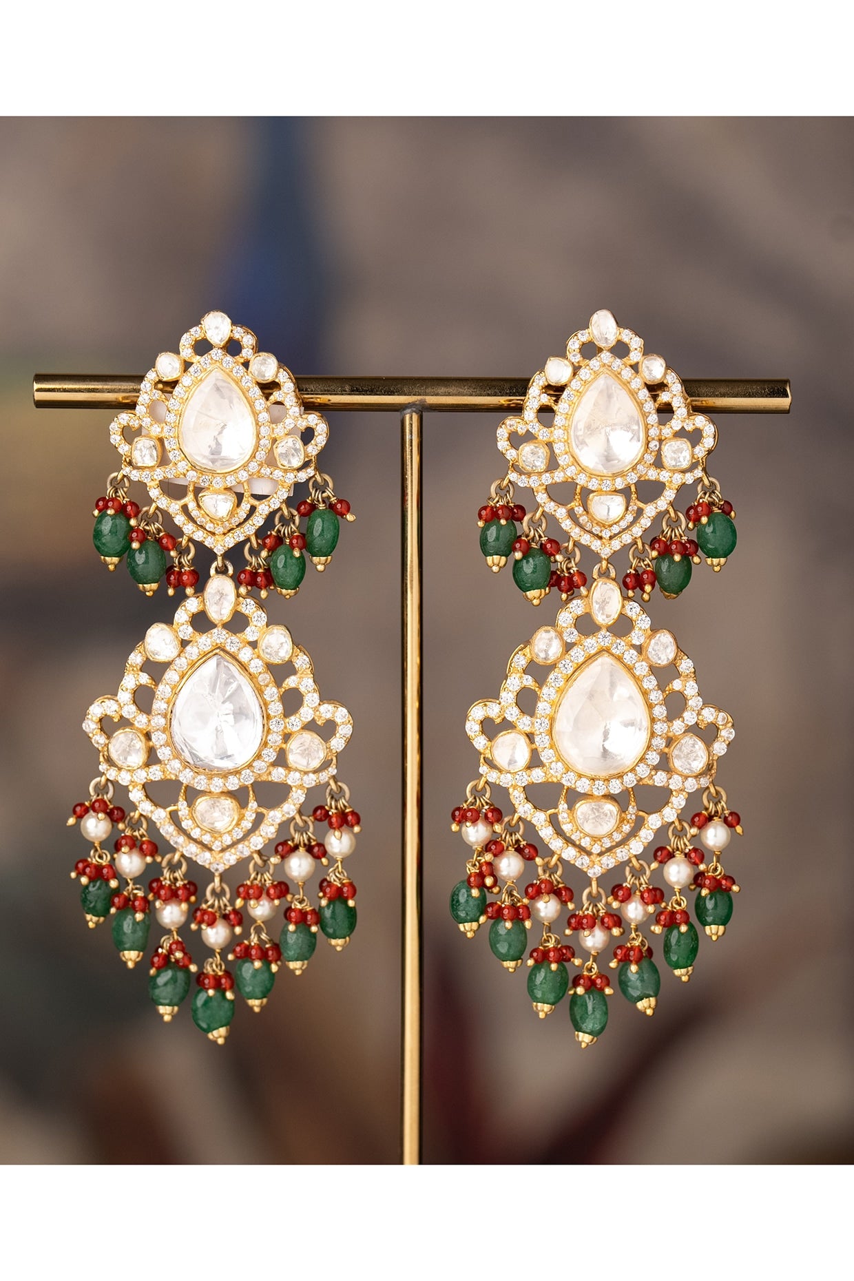 Gold Finish Shahi Manzar Jhumka Earrings In Sterling Silver