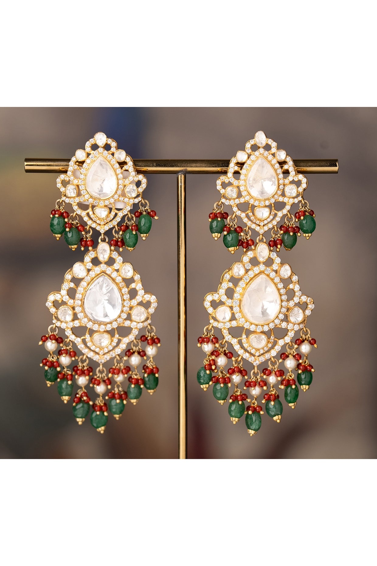 Gold Finish Shahi Manzar Jhumka Earrings In Sterling Silver