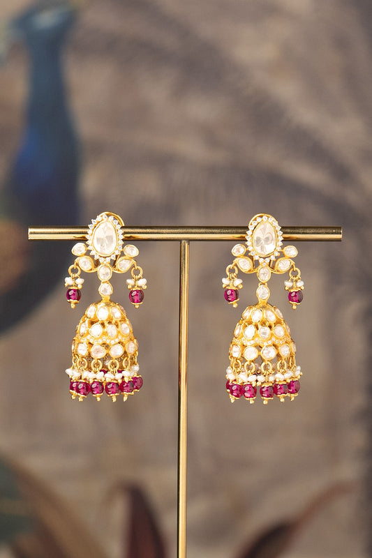 Gold Finish Zareena Noor Jhumka Earrings In Sterling Silver