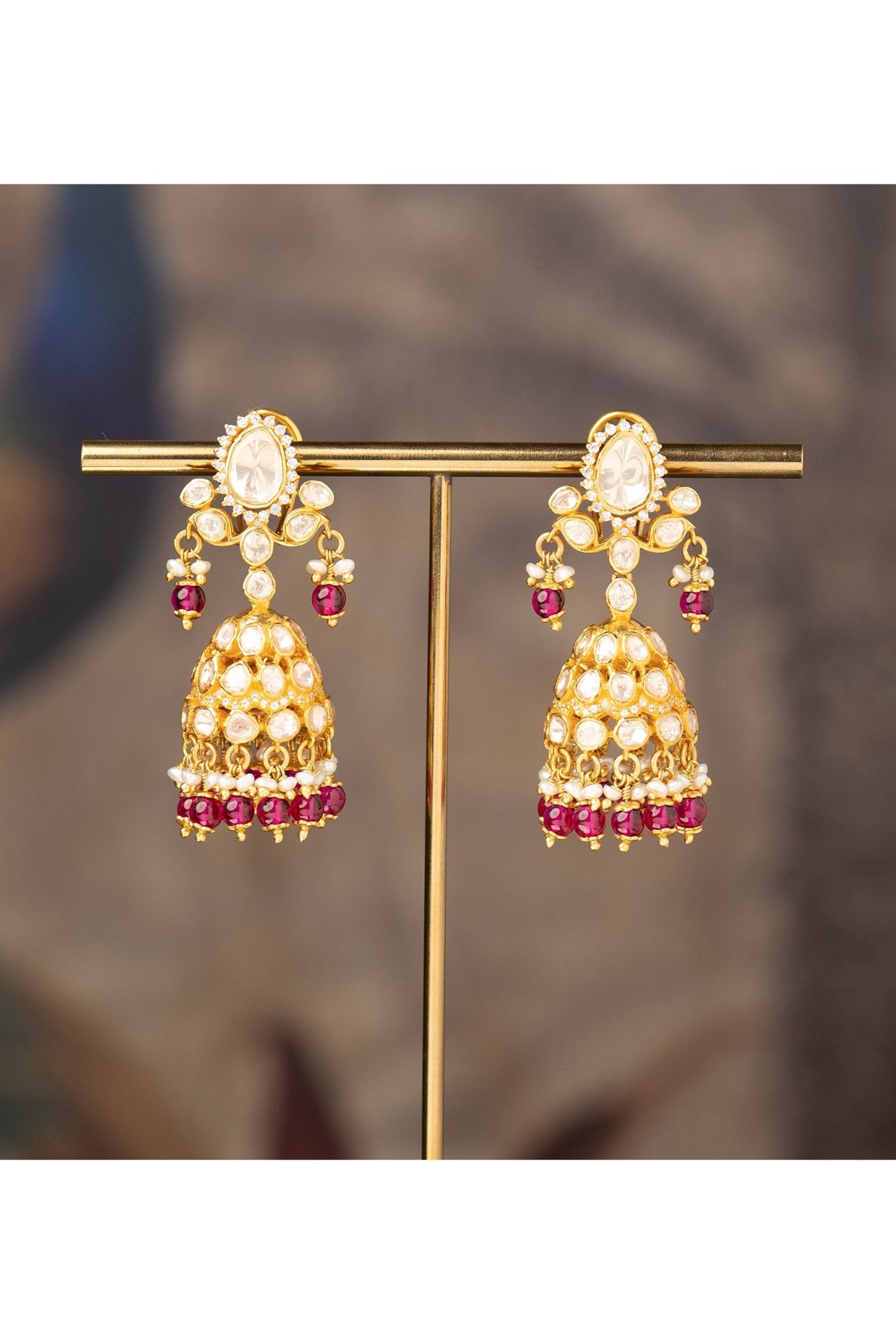 Gold Finish Zareena Noor Jhumka Earrings In Sterling Silver