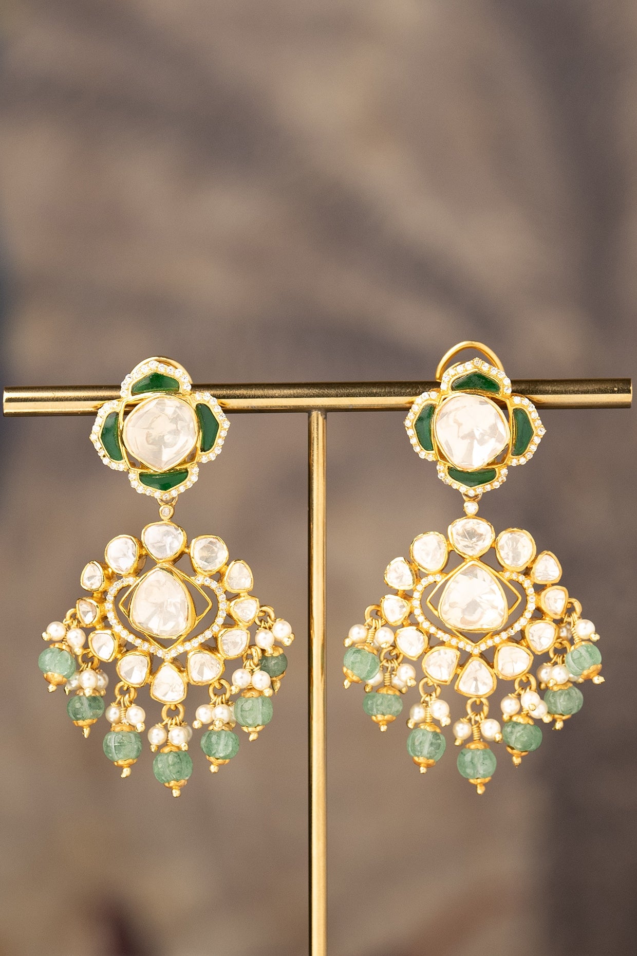 Gold Finish Naba Jhumka Earrings In Sterling Silver