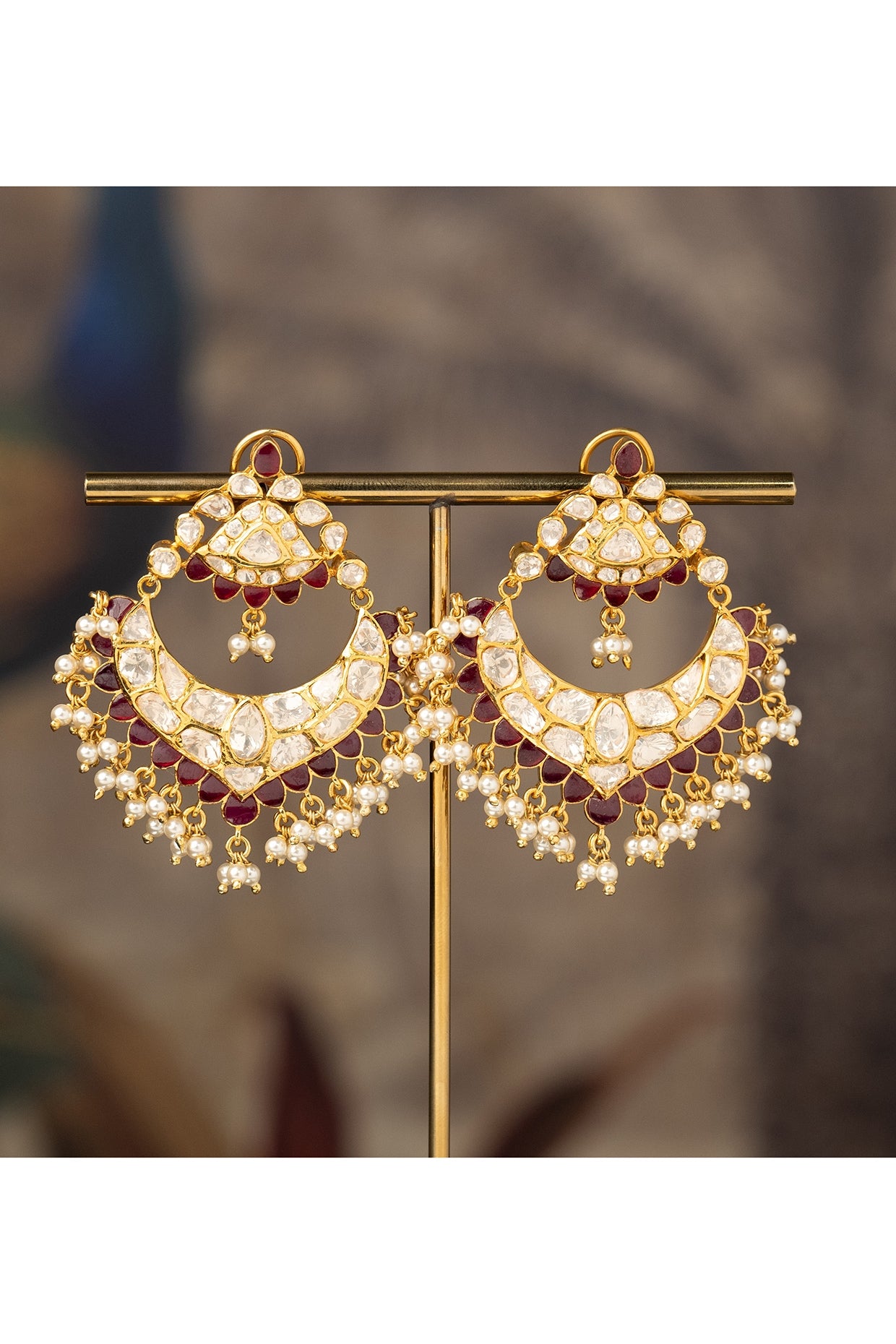 Gold Finish Beaded Qandil Jhumka Earrings In Sterling Silver