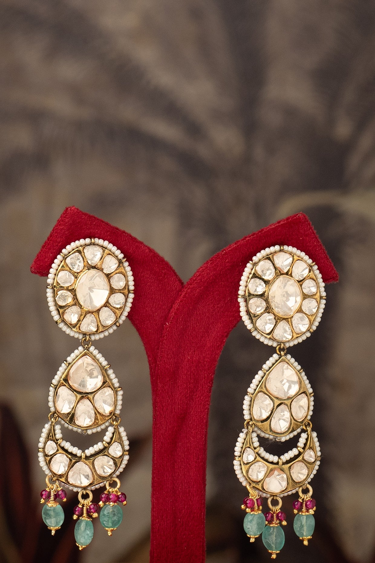 Gold Finish Salwa Jhumka Earrings In Sterling Silver