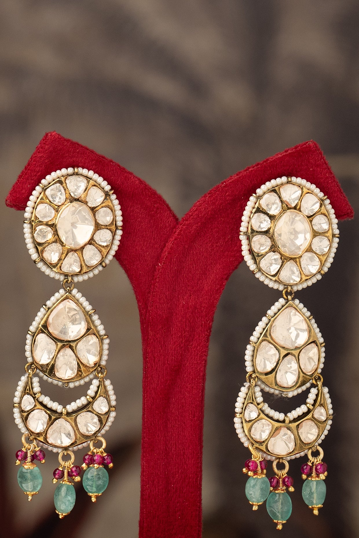 Gold Finish Salwa Jhumka Earrings In Sterling Silver