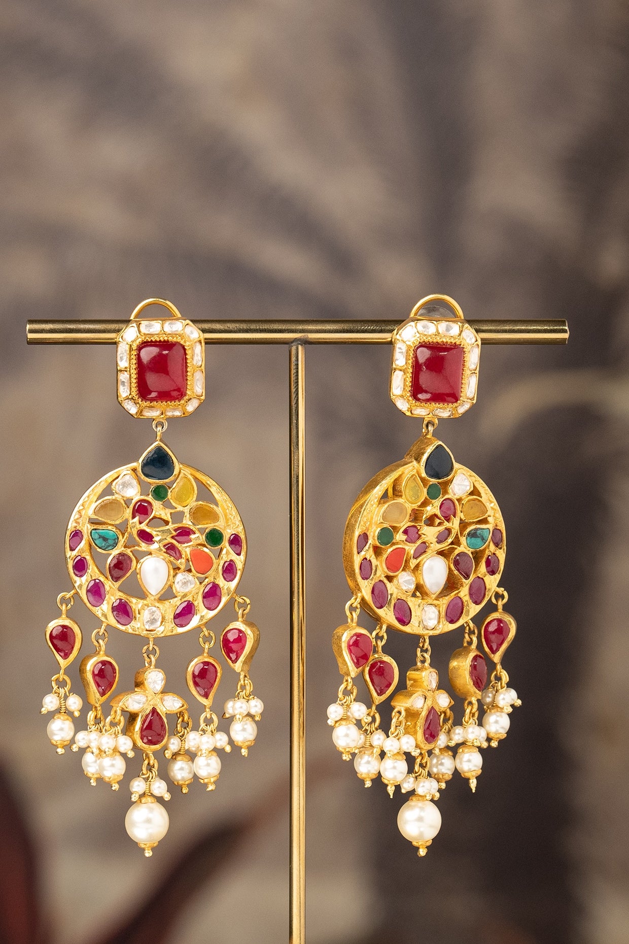 Gold Finish Nafisa Jhumka Earrings In Sterling Silver