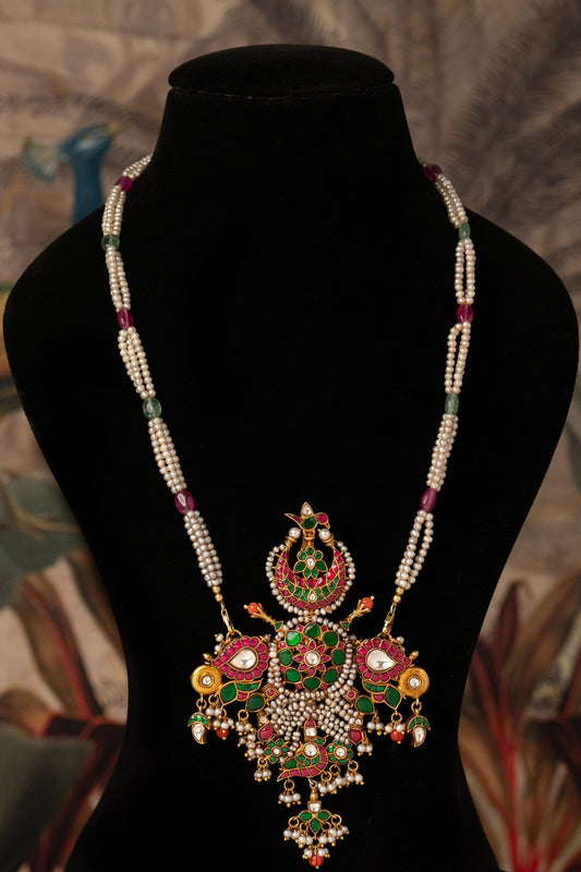 Gold Plated Kundan Polki Necklace In Sterling Silver