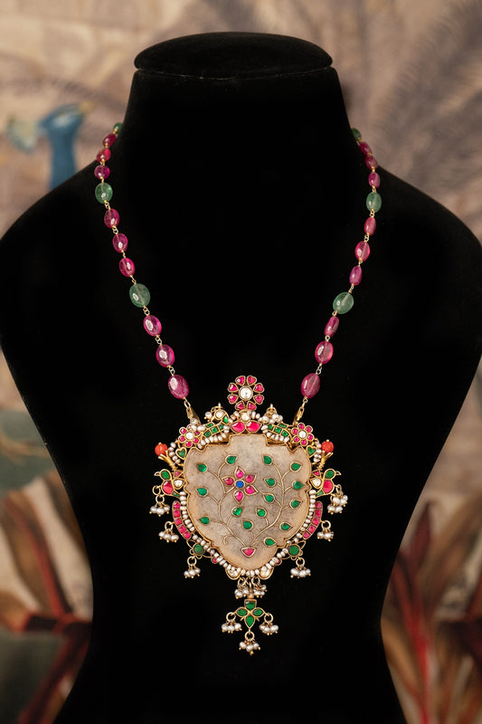 Gold Plated Kundan Polki Necklace In Sterling Silver