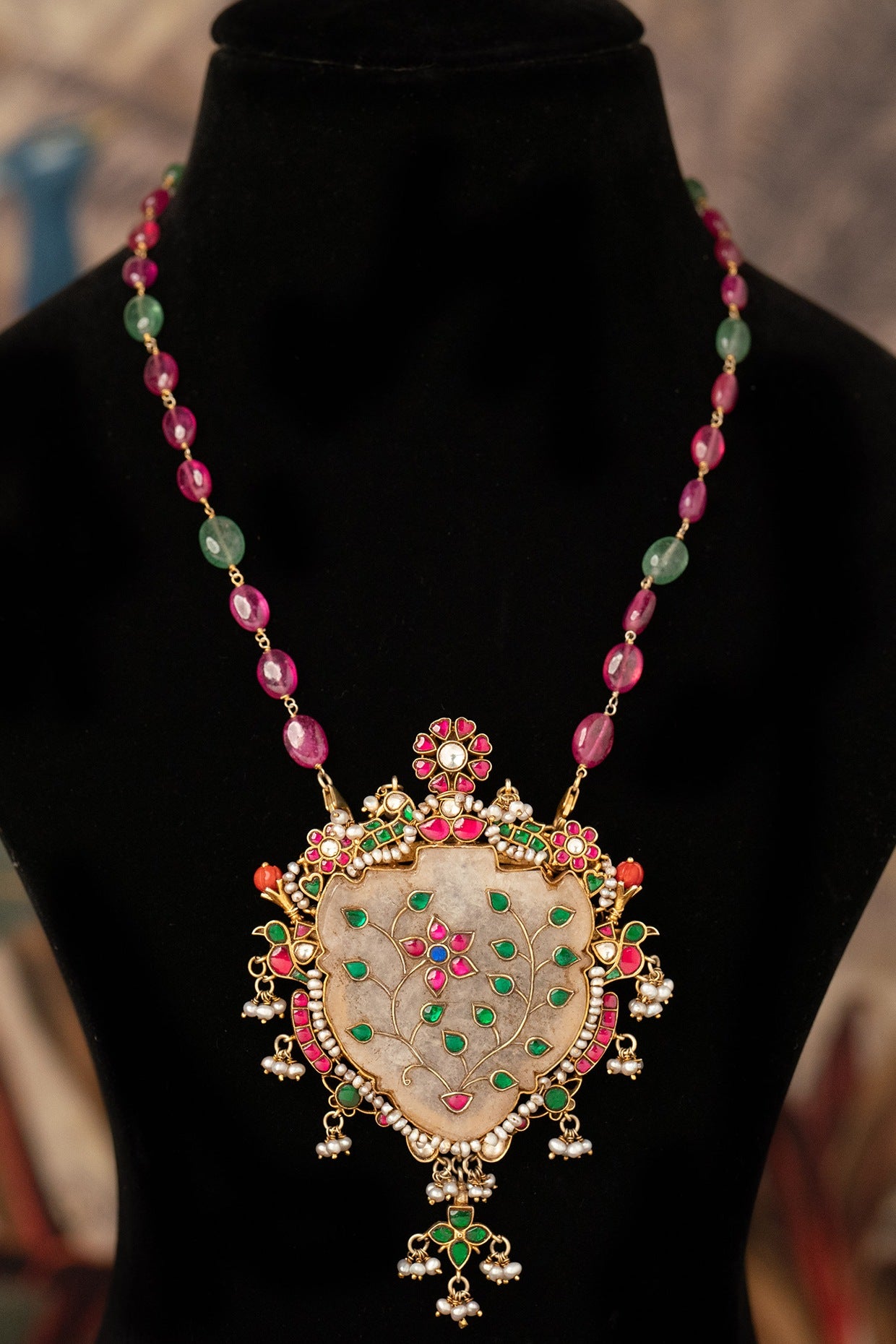 Gold Plated Kundan Polki Necklace In Sterling Silver