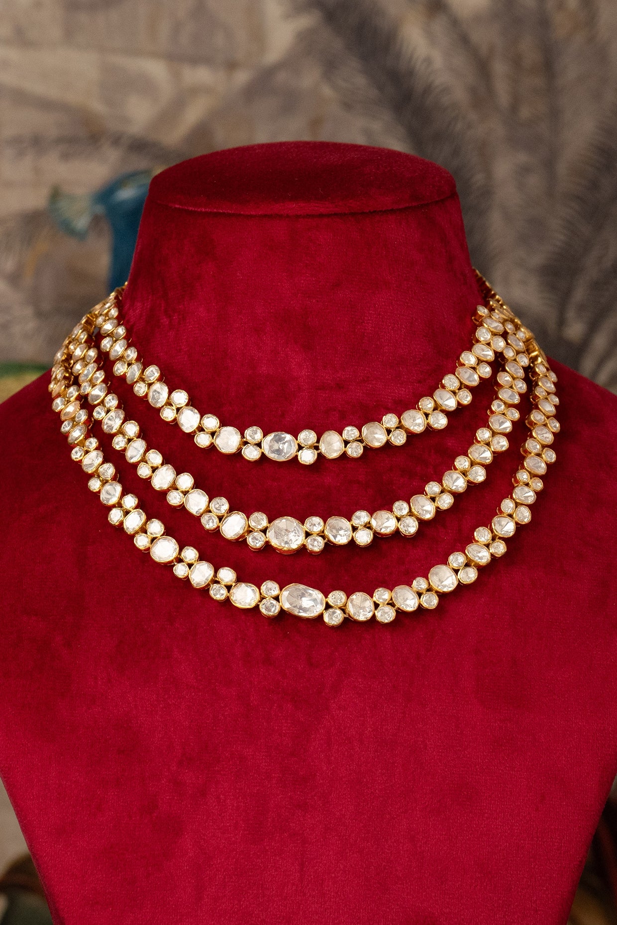 Gold Plated White Kundan Polki Necklace In Sterling Silver