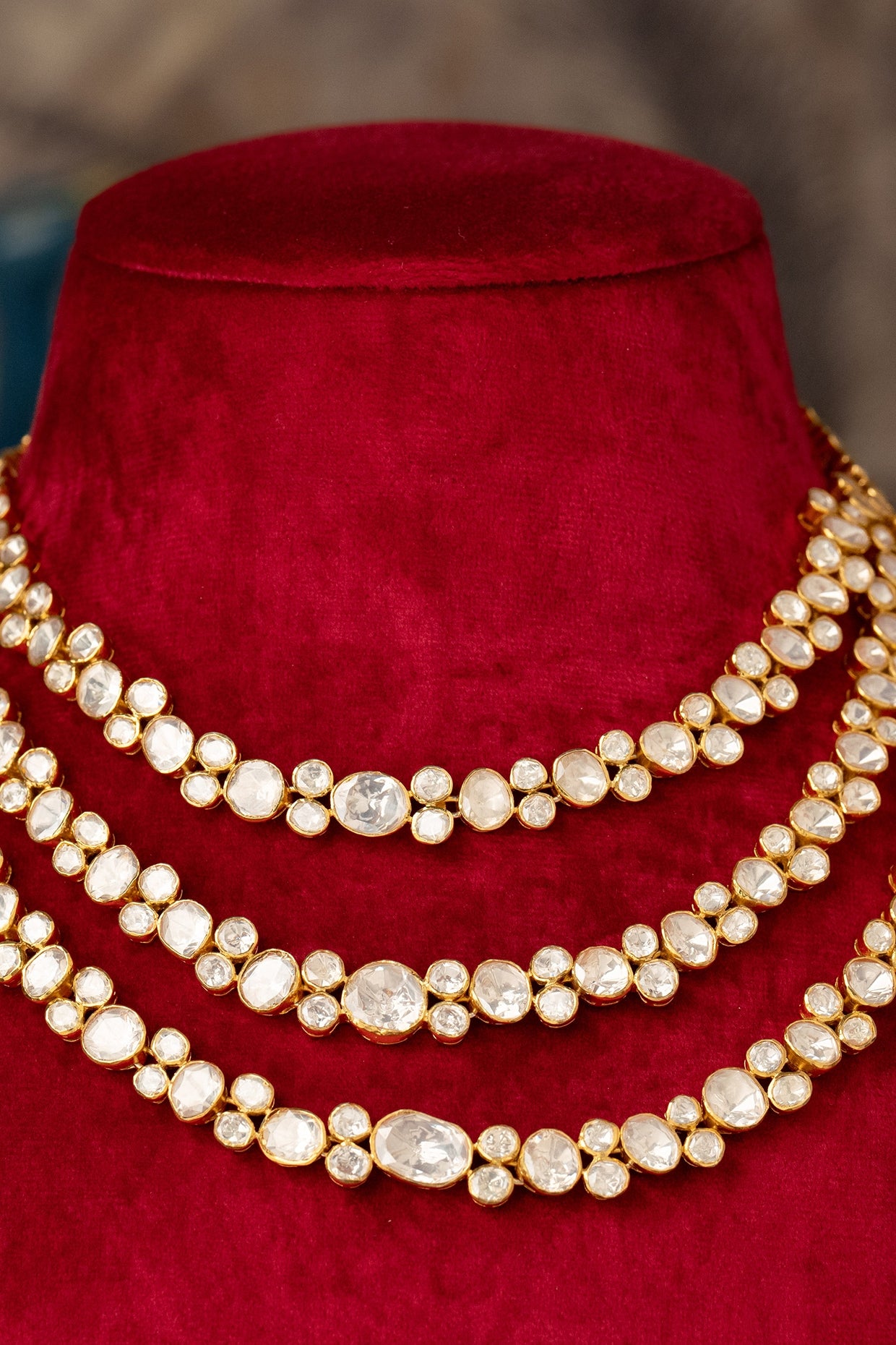 Gold Plated White Kundan Polki Necklace In Sterling Silver