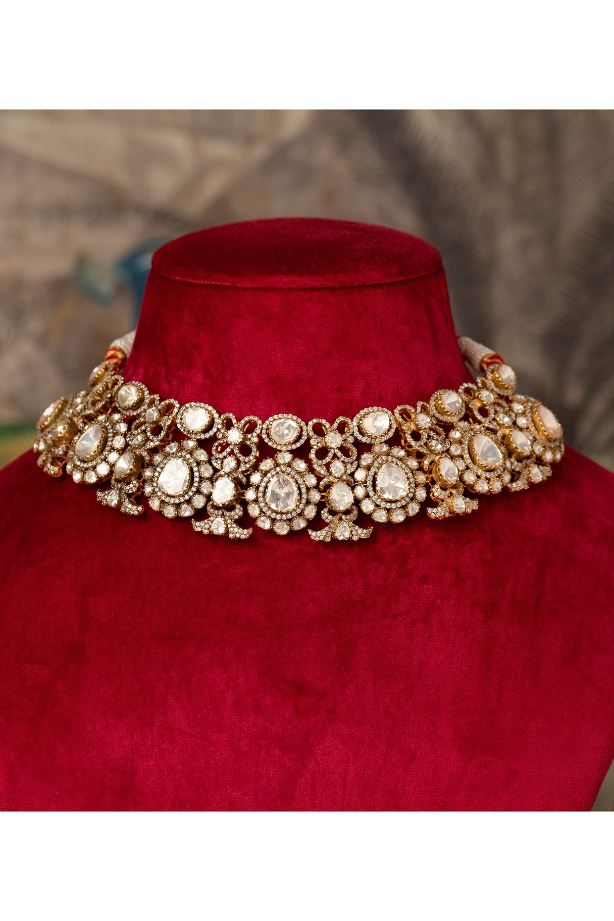 Gold Plated Kundan Polki Necklace In Sterling Silver