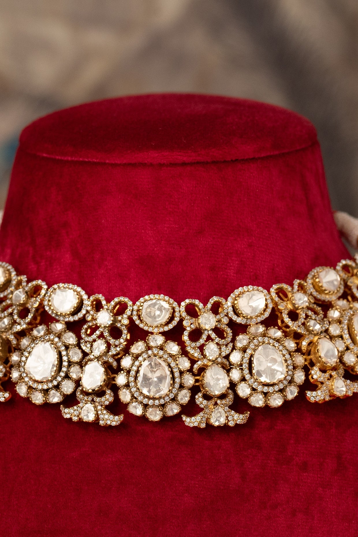 Gold Plated Kundan Polki Necklace In Sterling Silver