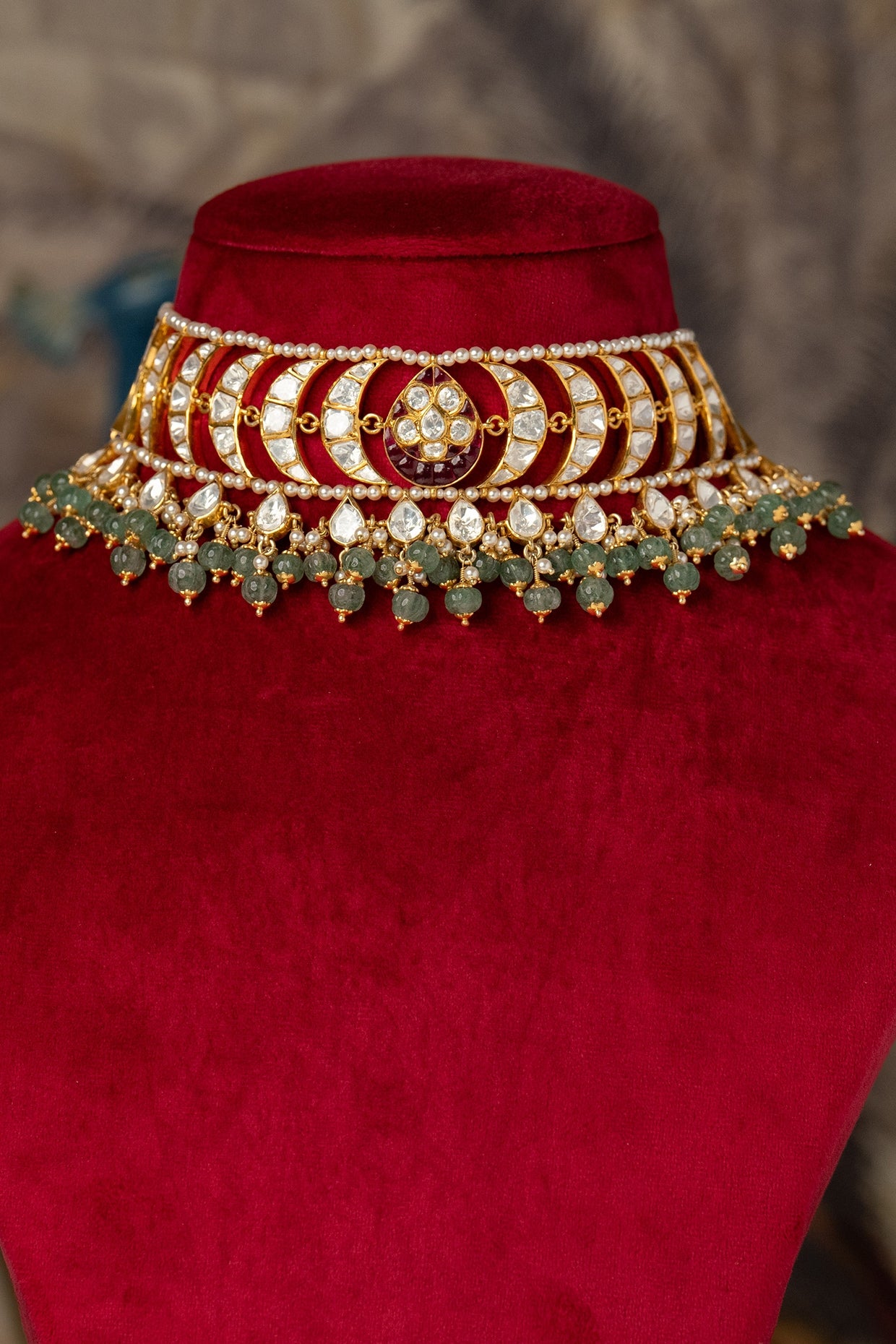 Gold Plated Kundan Polki Necklace In Sterling Silver