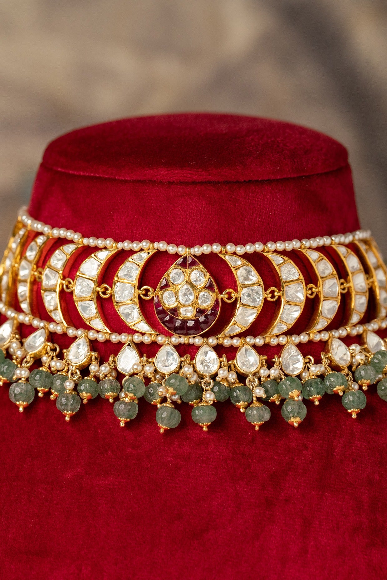 Gold Plated Kundan Polki Necklace In Sterling Silver