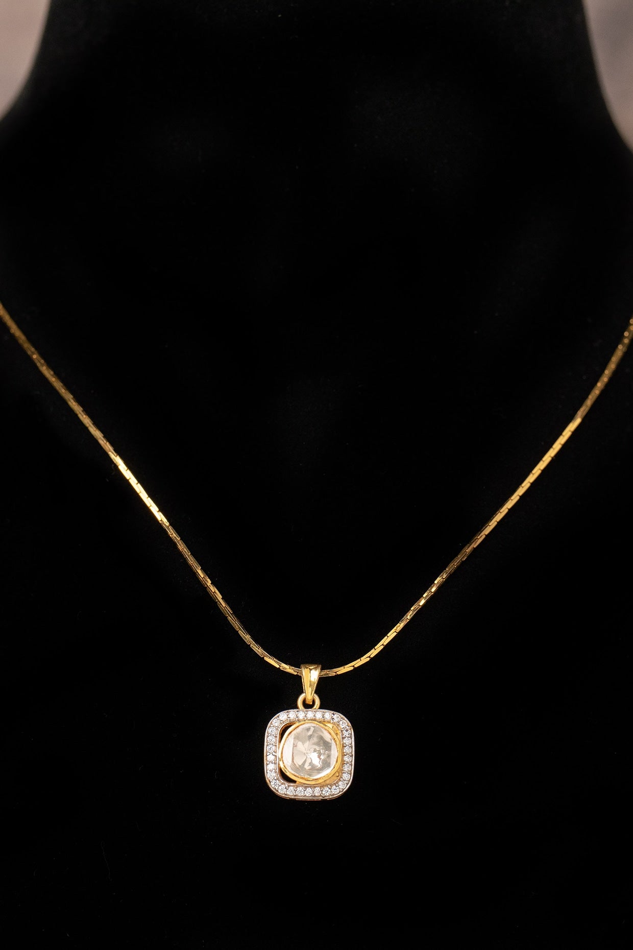 Gold Plated White Kundan Polki Pendant Necklace In Sterling Silver